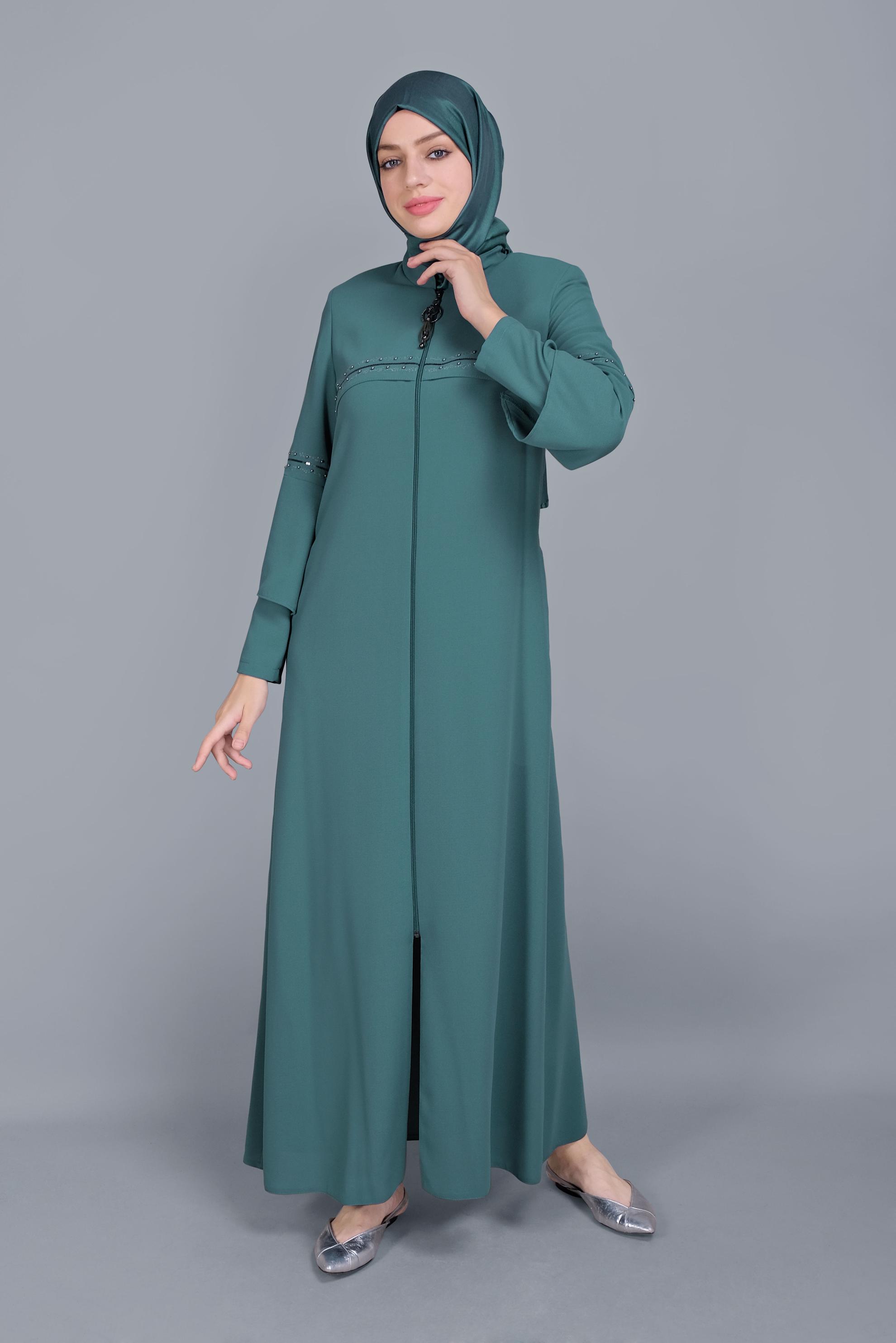 Tesettür giyim MAVİ NAKIŞLI BONCUKLU PARDESÜ 10360