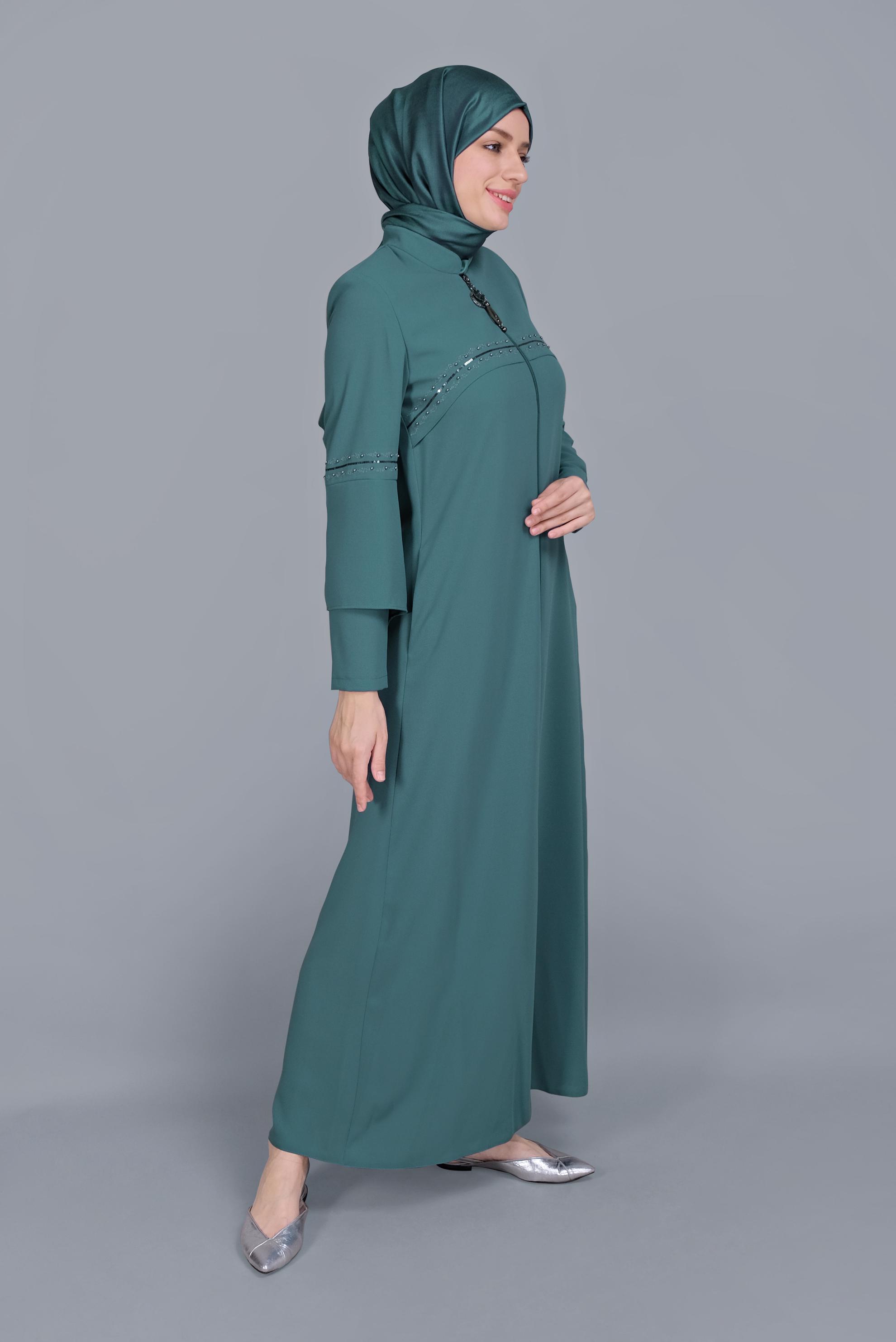 Tesettür giyim MAVİ NAKIŞLI BONCUKLU PARDESÜ 10360