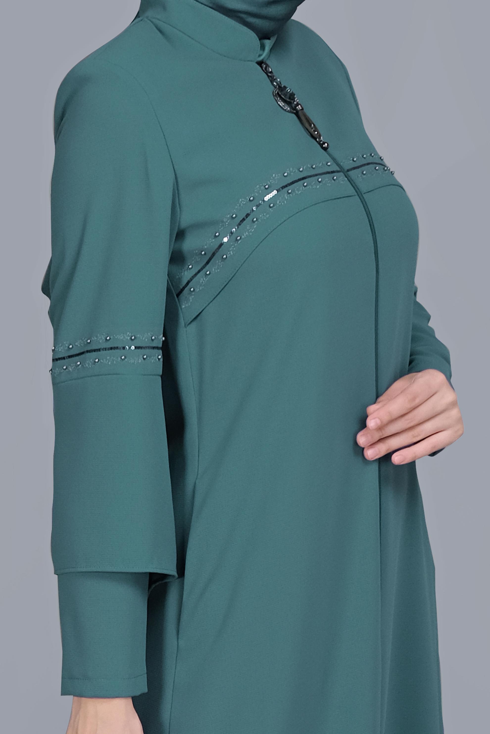 Tesettür giyim MAVİ NAKIŞLI BONCUKLU PARDESÜ 10360