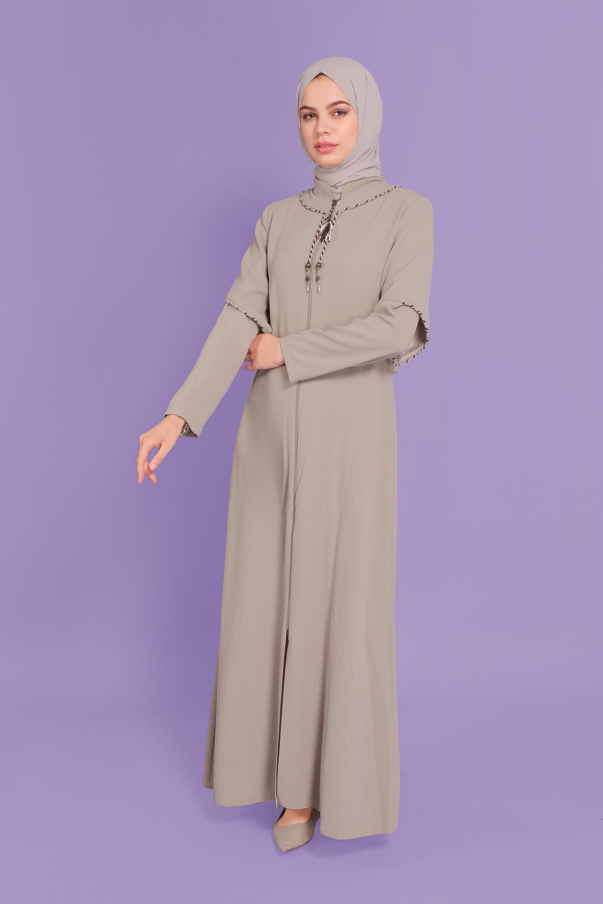 Tesettür giyim BEJ FERMUARLI PARDESÜ 10362