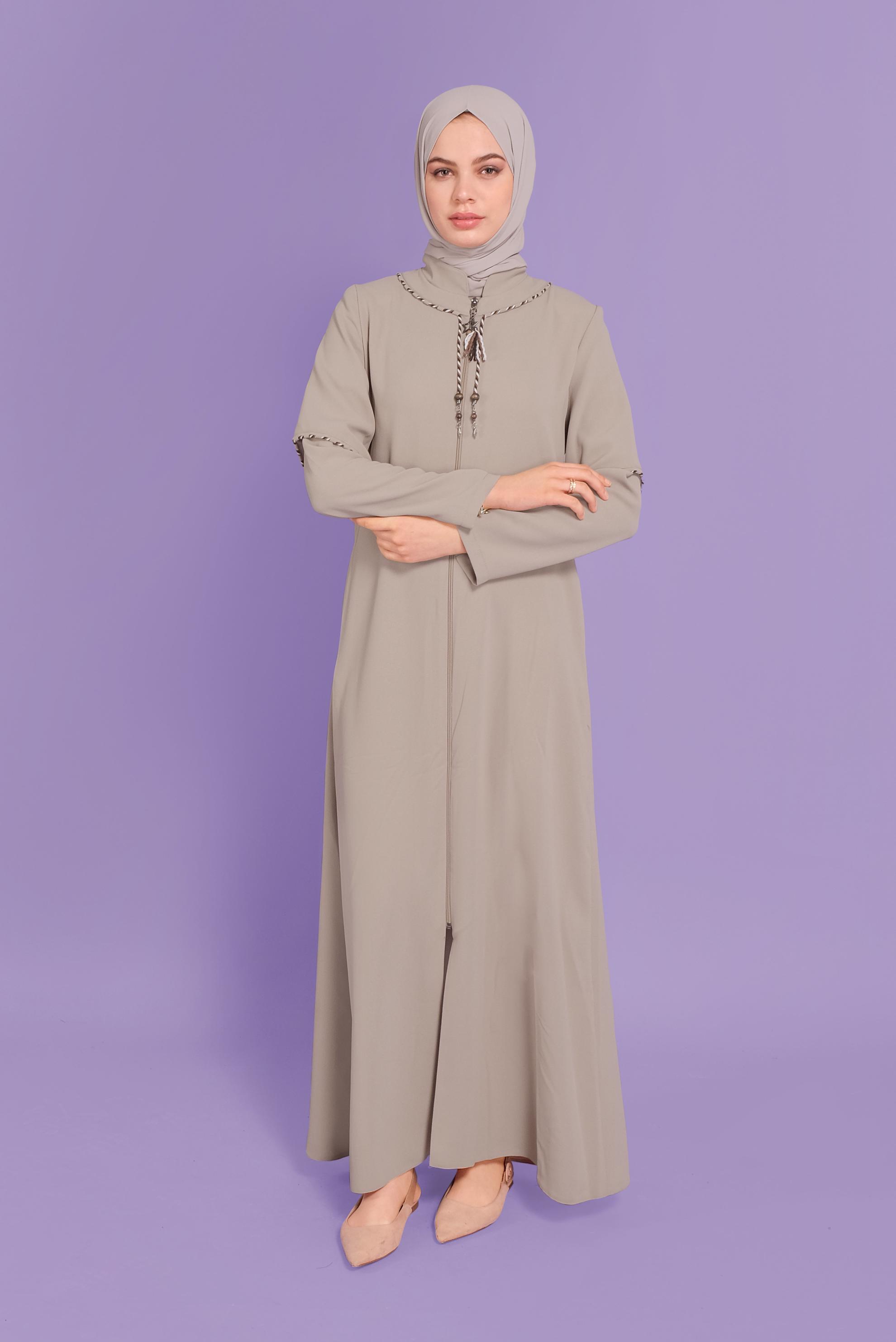 Tesettür giyim BEJ FERMUARLI PARDESÜ 10362