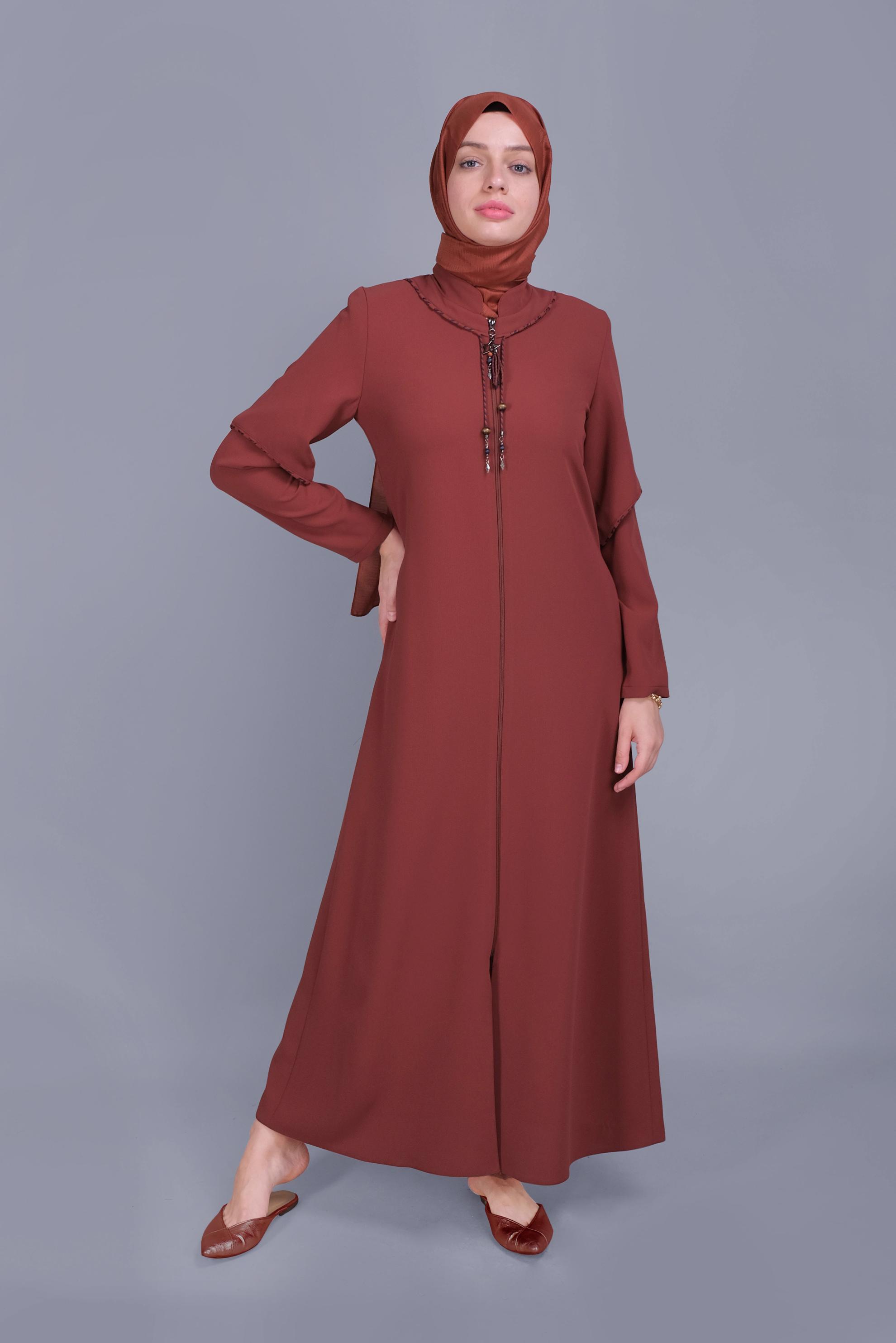 Tesettür giyim TURUNCU FERMUARLI PARDESÜ 10362