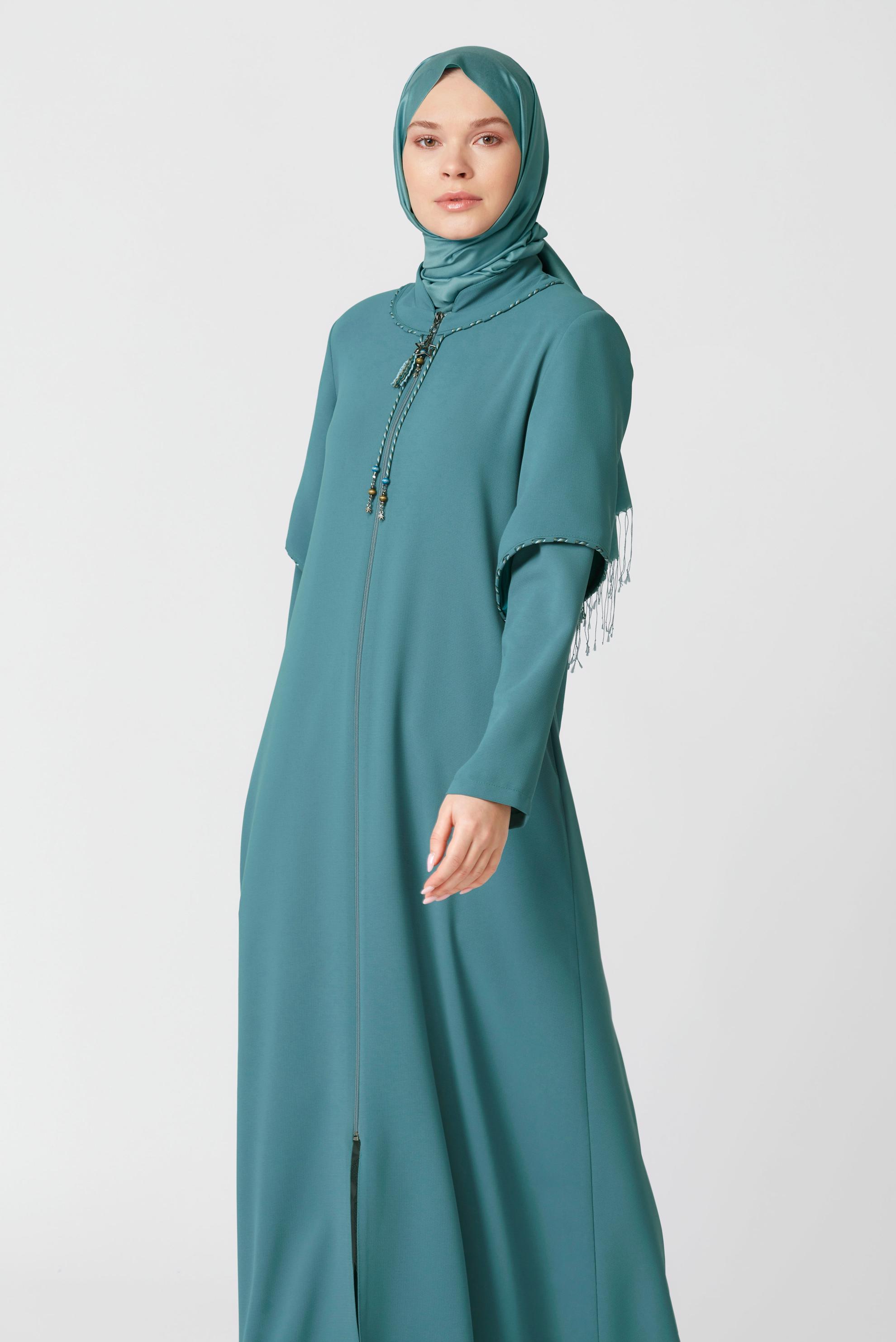 Tesettür giyim MAVİ FERMUARLI PARDESÜ 10362