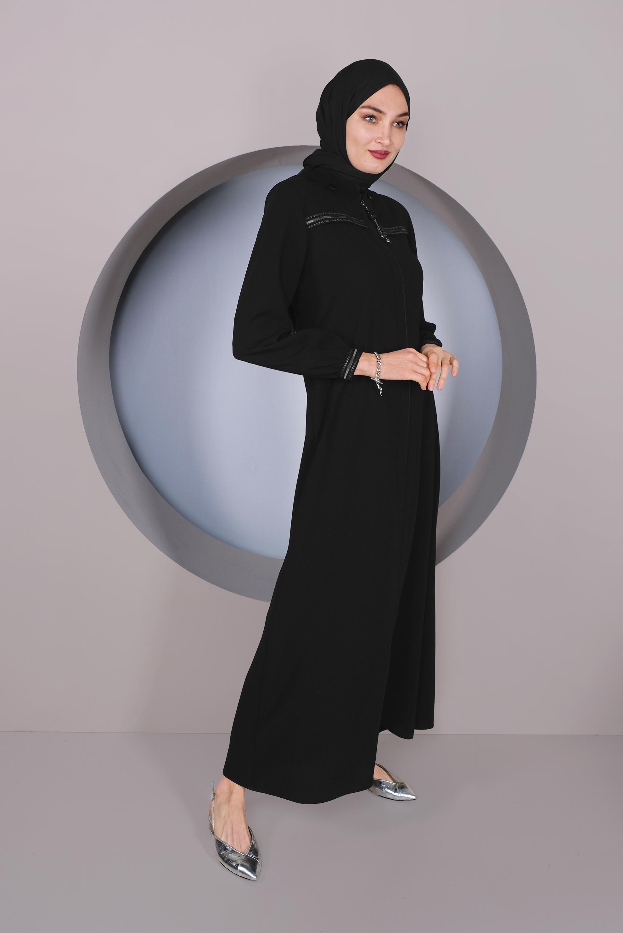 Tesettür giyim SİYAH FERMUARLI KAPÜŞONLU PARDESÜ 10363