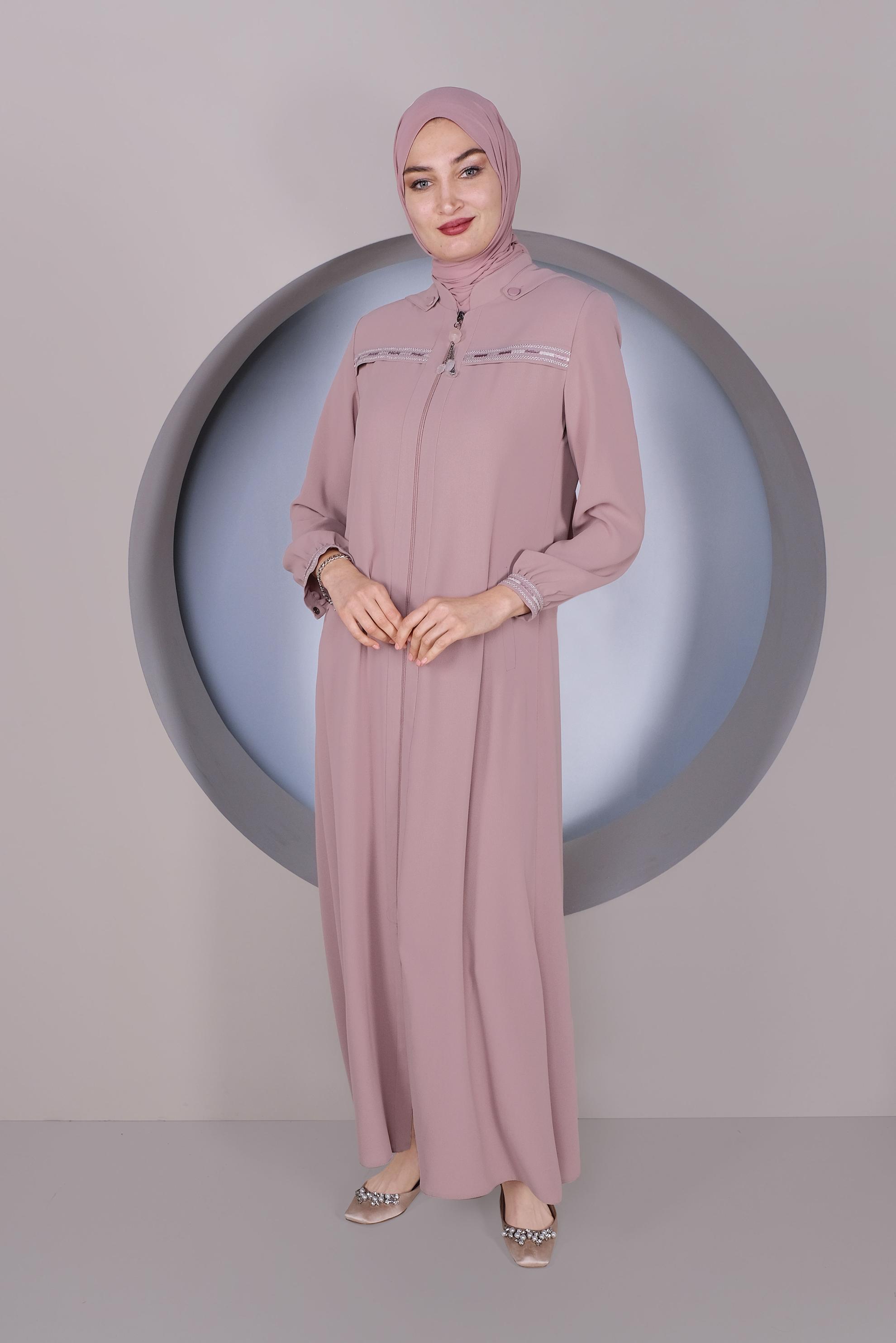 Tesettür giyim PUDRA FERMUARLI KAPÜŞONLU PARDESÜ 10363