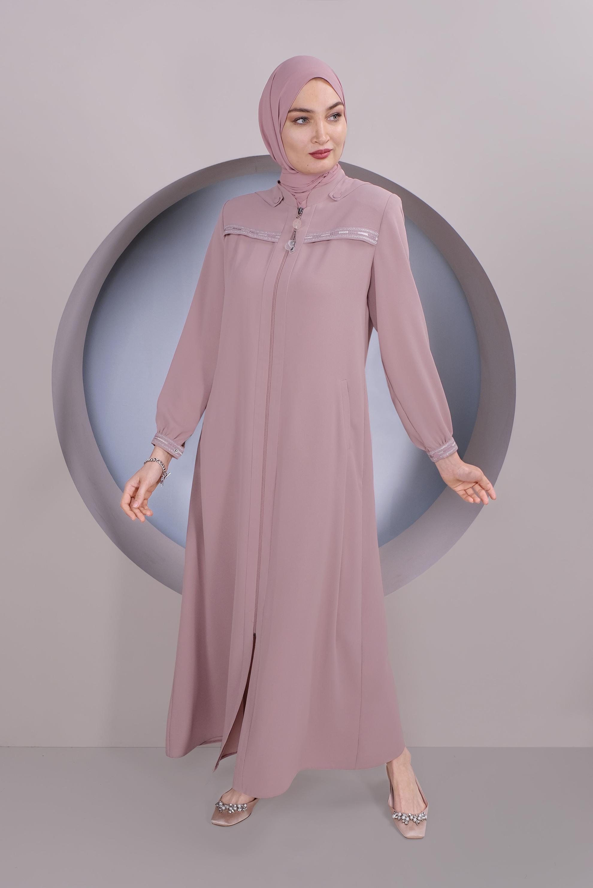 Tesettür giyim PUDRA FERMUARLI KAPÜŞONLU PARDESÜ 10363
