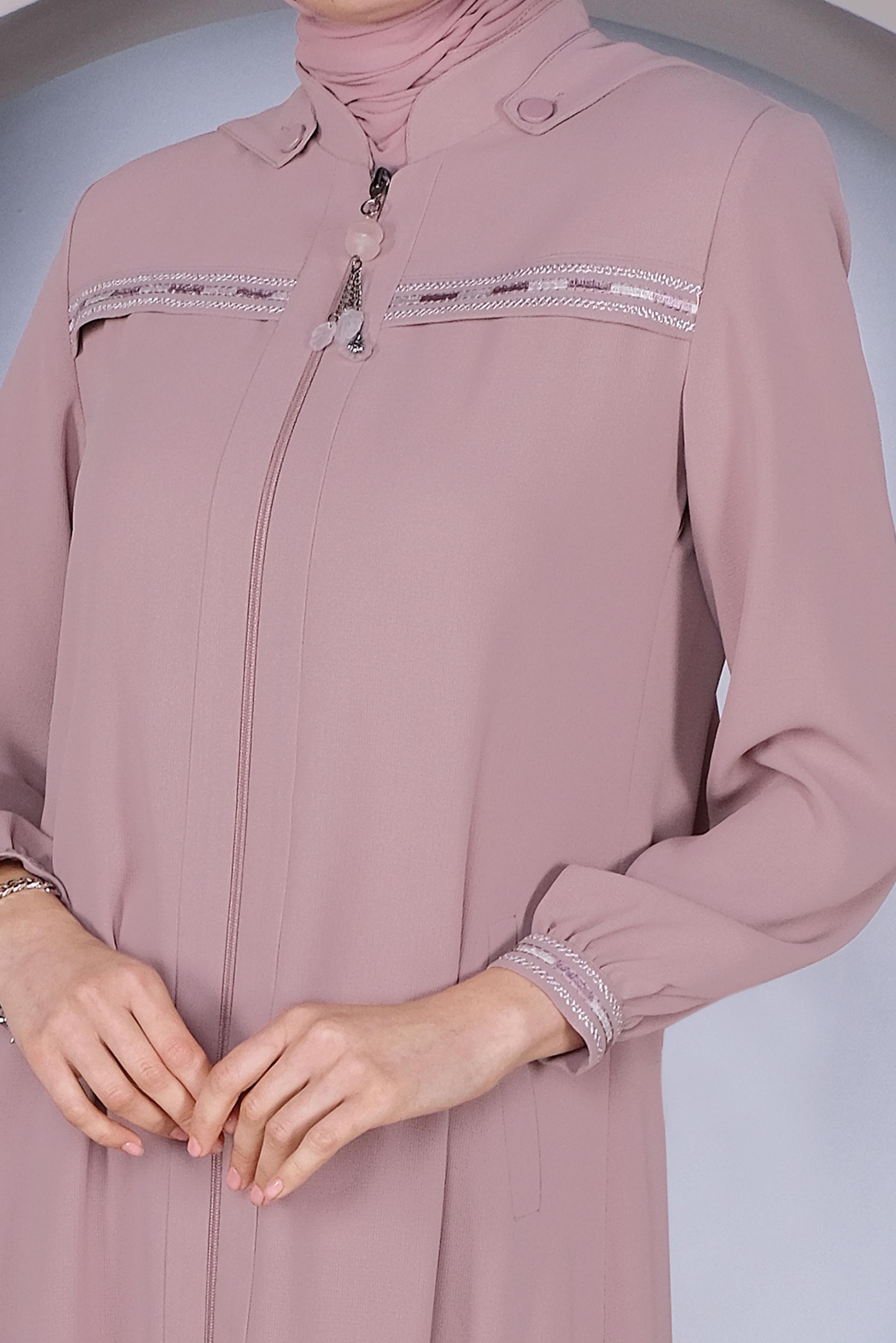 Tesettür giyim PUDRA FERMUARLI KAPÜŞONLU PARDESÜ 10363
