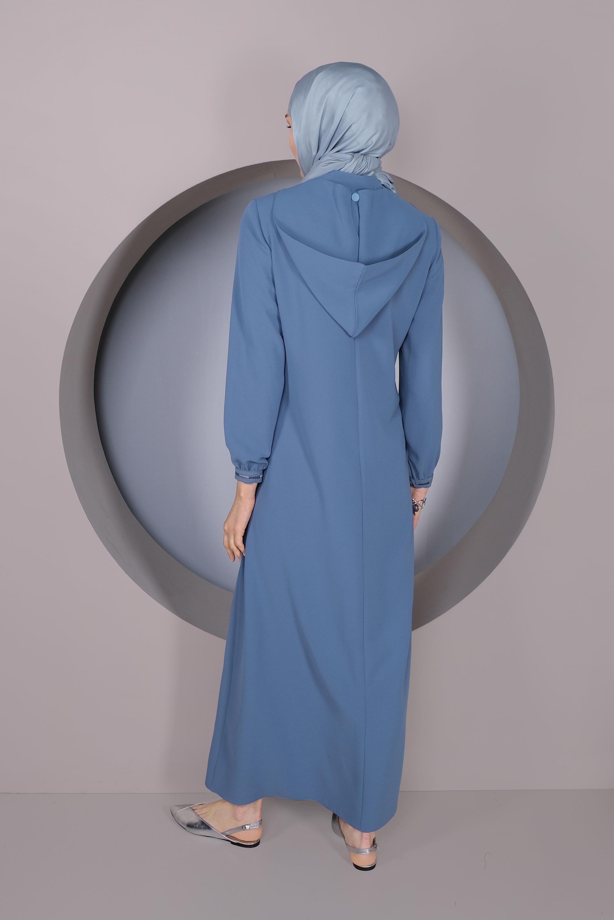 Tesettür giyim MAVİ FERMUARLI KAPÜŞONLU PARDESÜ 10363