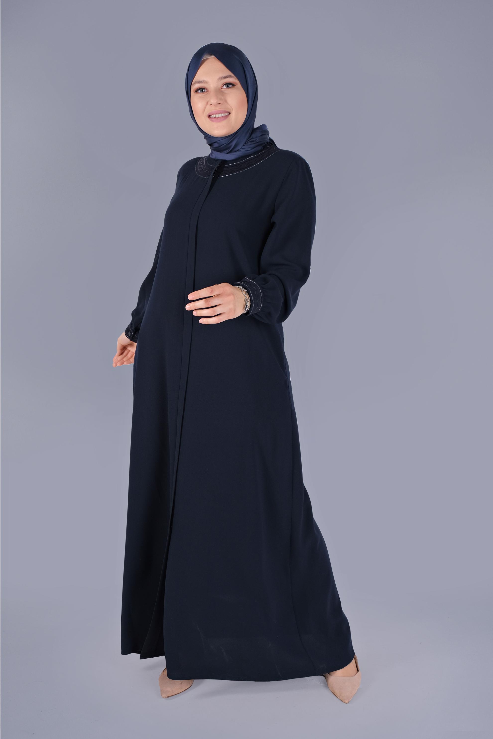 Hijab clothing NAVY BLUE EMBROIDERED TOPCOAT 10364 