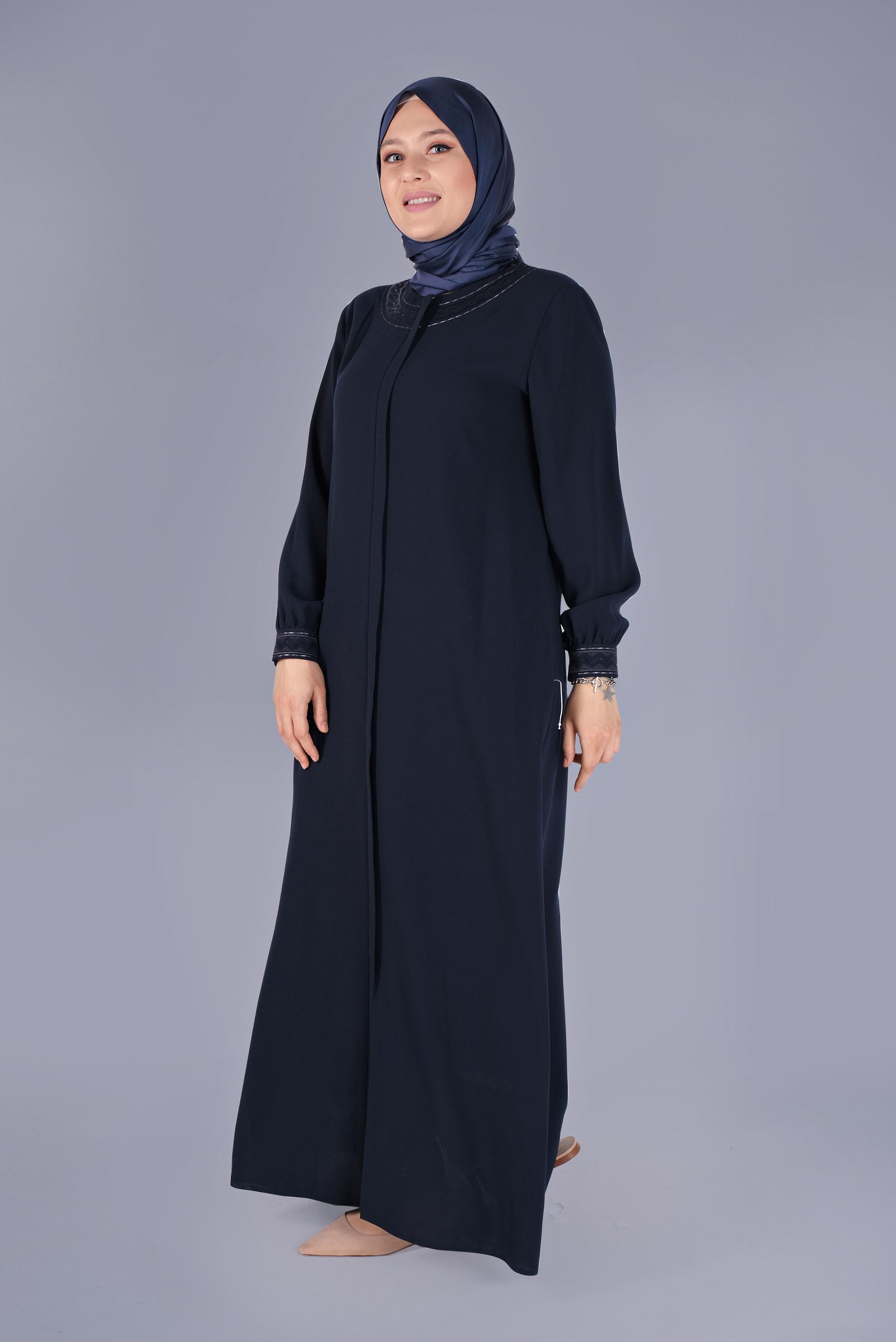 Hijab clothing NAVY BLUE EMBROIDERED TOPCOAT 10364 