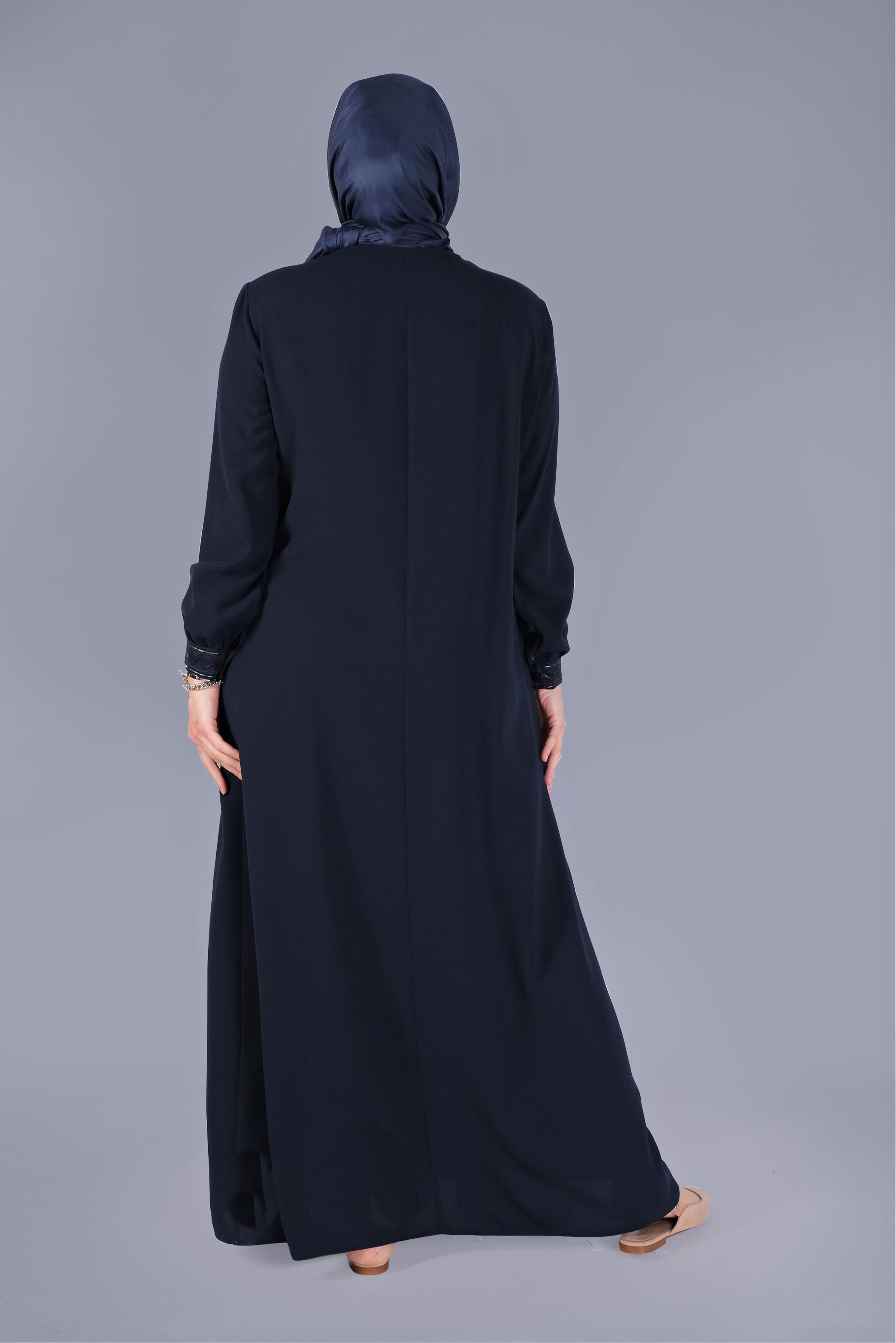 Hijab clothing NAVY BLUE EMBROIDERED TOPCOAT 10364 