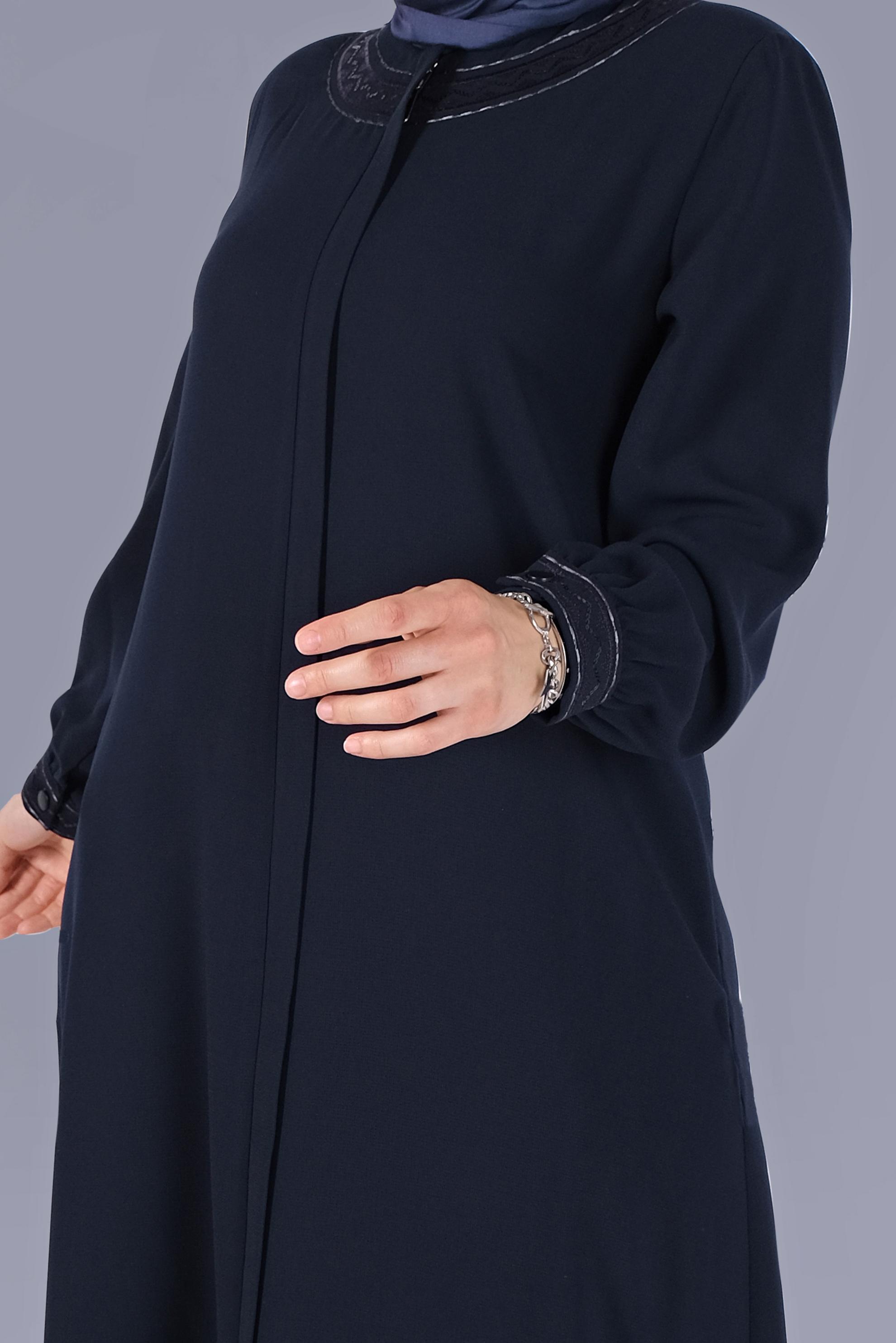 Hijab clothing NAVY BLUE EMBROIDERED TOPCOAT 10364 