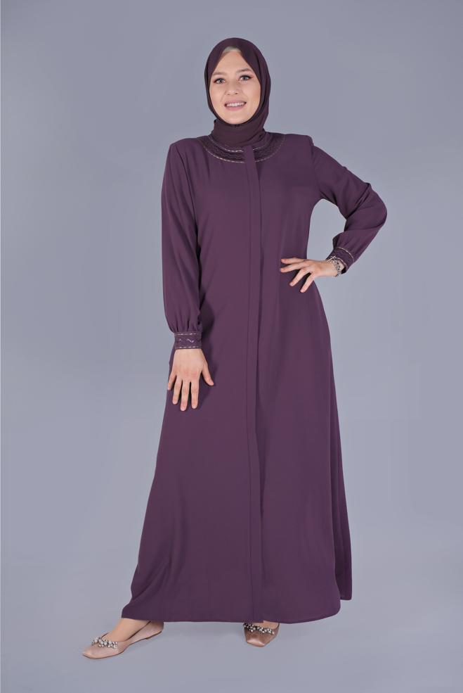 Vêtements hijab POURPRE COUCHE DE FINITION BRODÉE 10364 - ALVİNA