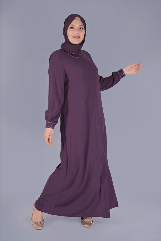 Vêtements hijab POURPRE COUCHE DE FINITION BRODÉE 10364 - ALVİNA