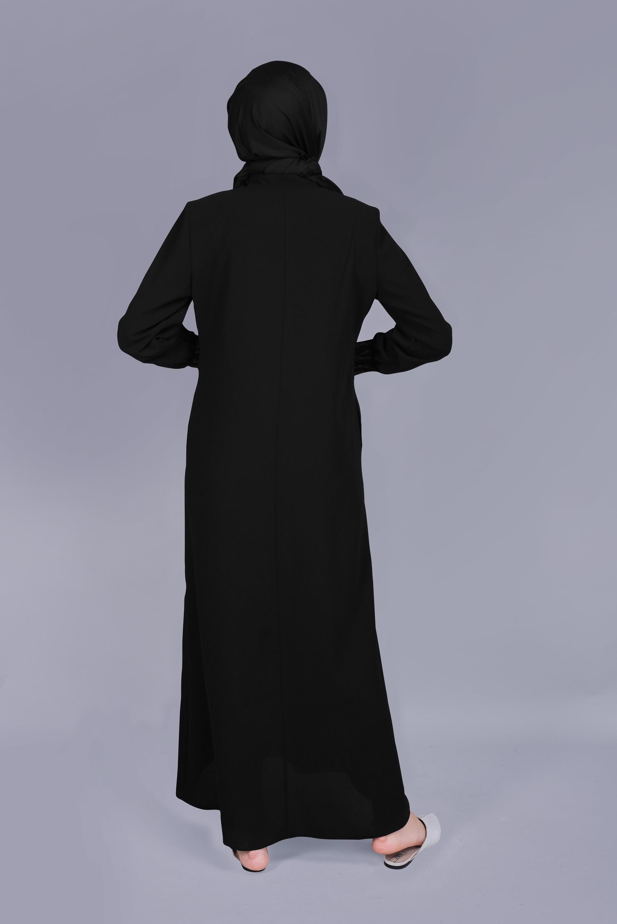 Tesettür giyim SİYAH BASKI DETAYLI FERMUARLI  PARDESÜ 10365