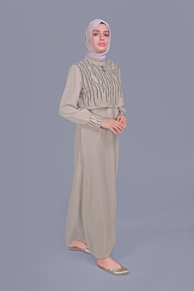 Vêtements hijab BEIGE COUCHE DE FINITION FERMETURE ÉCLAIR AVEC DÉTAIL IMPRIMÉ 10365  - ALVİNA