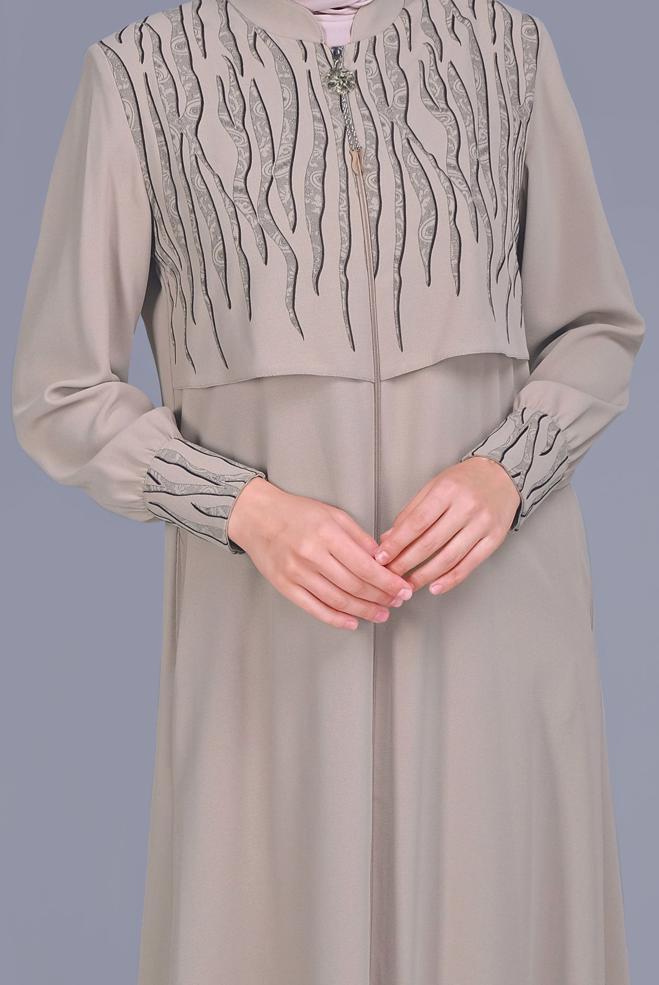 Vêtements hijab BEIGE COUCHE DE FINITION FERMETURE ÉCLAIR AVEC DÉTAIL IMPRIMÉ 10365  - ALVİNA