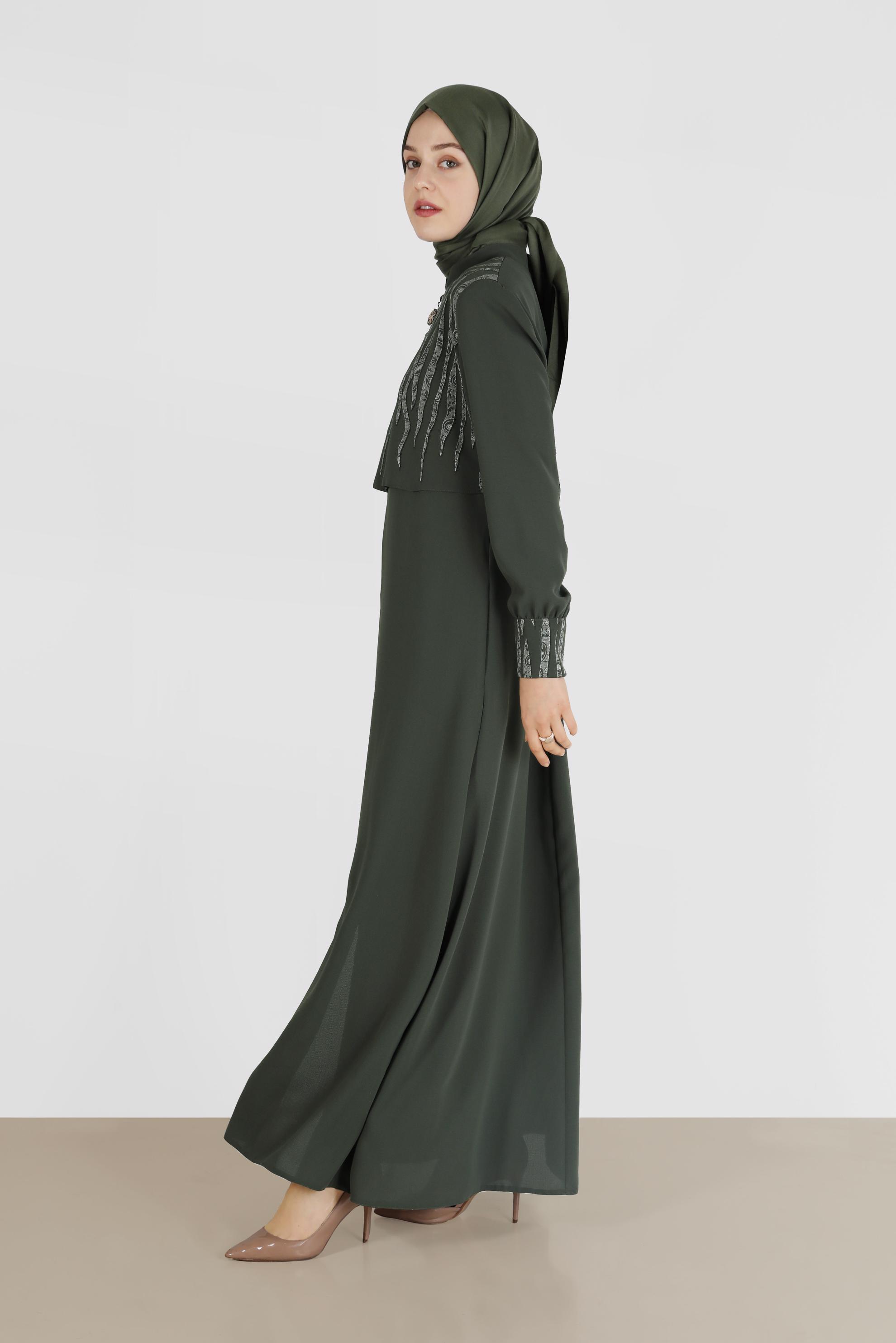 Vêtements hijab KAKI COUCHE DE FINITION FERMETURE ÉCLAIR AVEC DÉTAIL IMPRIMÉ 10365 