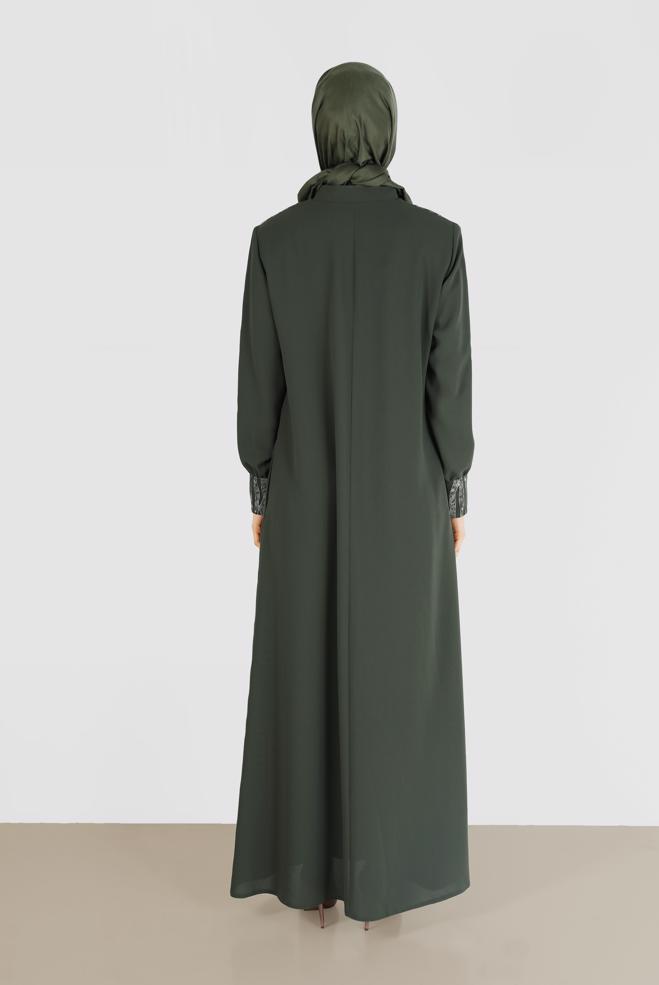 Vêtements hijab KAKI COUCHE DE FINITION FERMETURE ÉCLAIR AVEC DÉTAIL IMPRIMÉ 10365  - ALVİNA