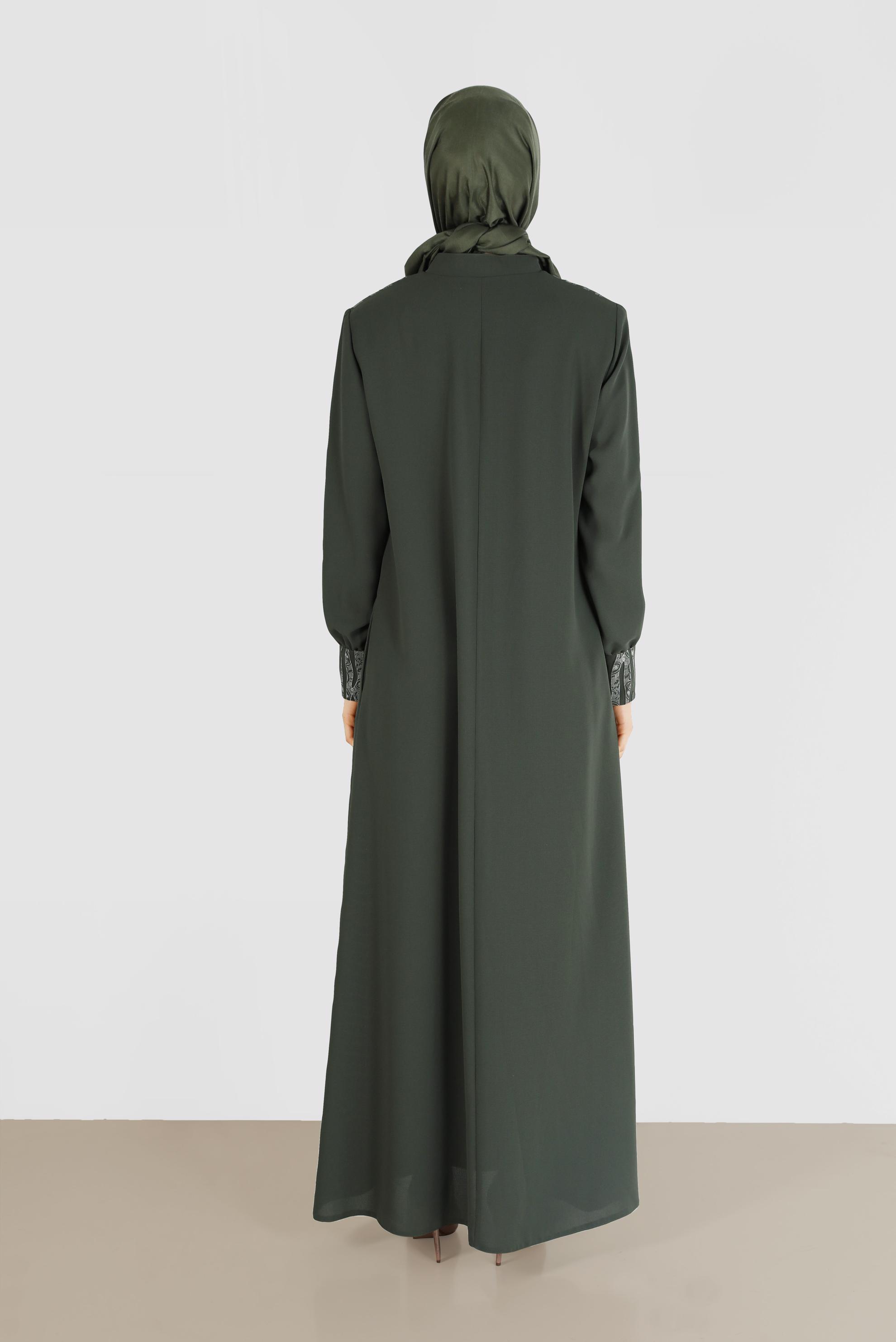 Vêtements hijab KAKI COUCHE DE FINITION FERMETURE ÉCLAIR AVEC DÉTAIL IMPRIMÉ 10365 