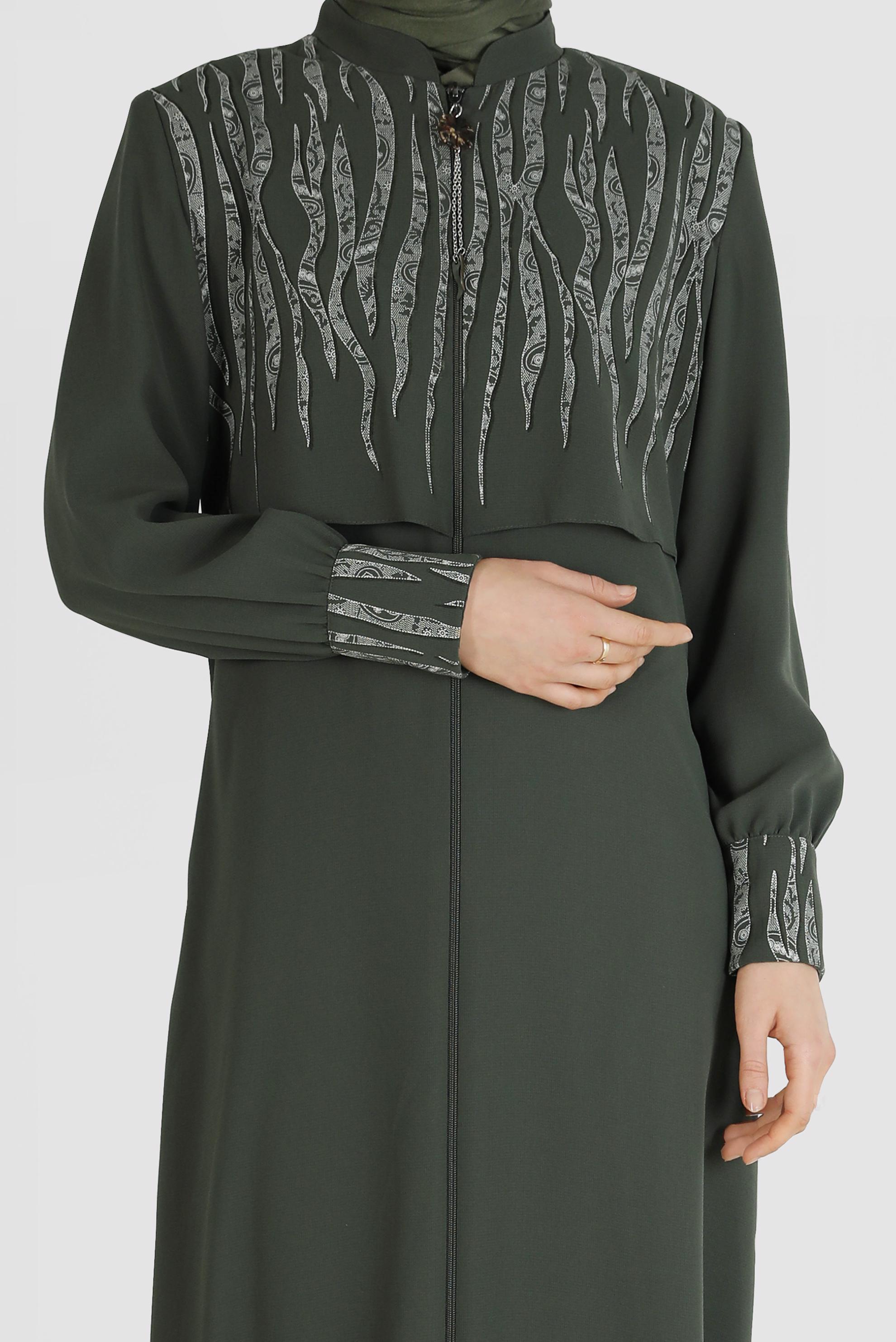 Vêtements hijab KAKI COUCHE DE FINITION FERMETURE ÉCLAIR AVEC DÉTAIL IMPRIMÉ 10365 
