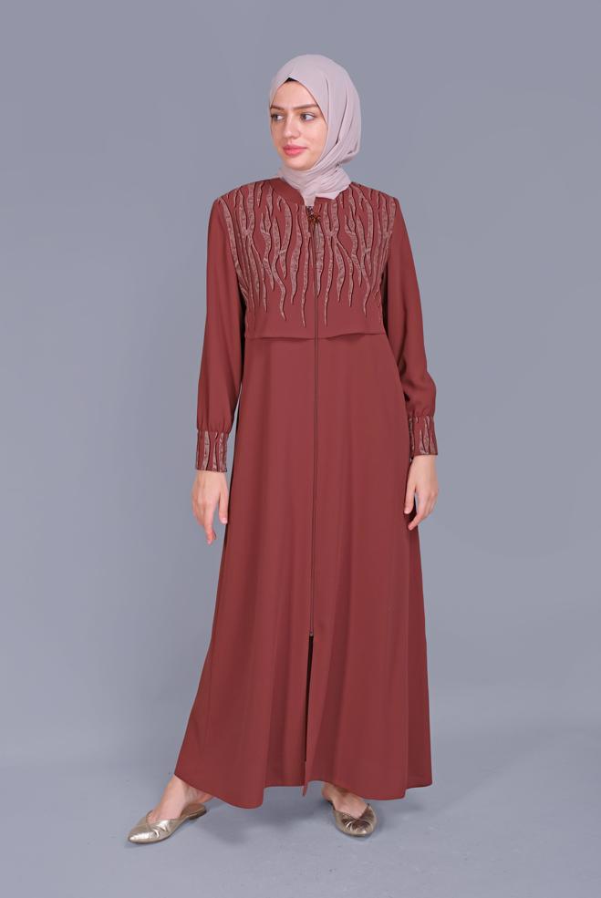 Vêtements hijab ORANGE COUCHE DE FINITION FERMETURE ÉCLAIR AVEC DÉTAIL IMPRIMÉ 10365  - ALVİNA