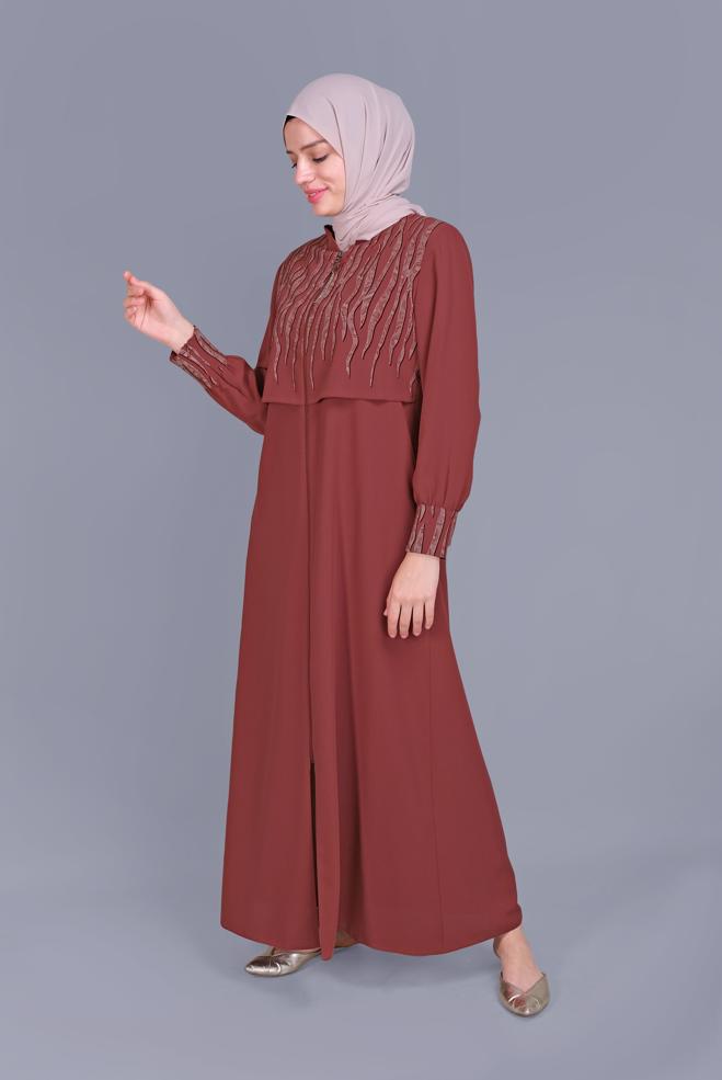Vêtements hijab ORANGE COUCHE DE FINITION FERMETURE ÉCLAIR AVEC DÉTAIL IMPRIMÉ 10365  - ALVİNA