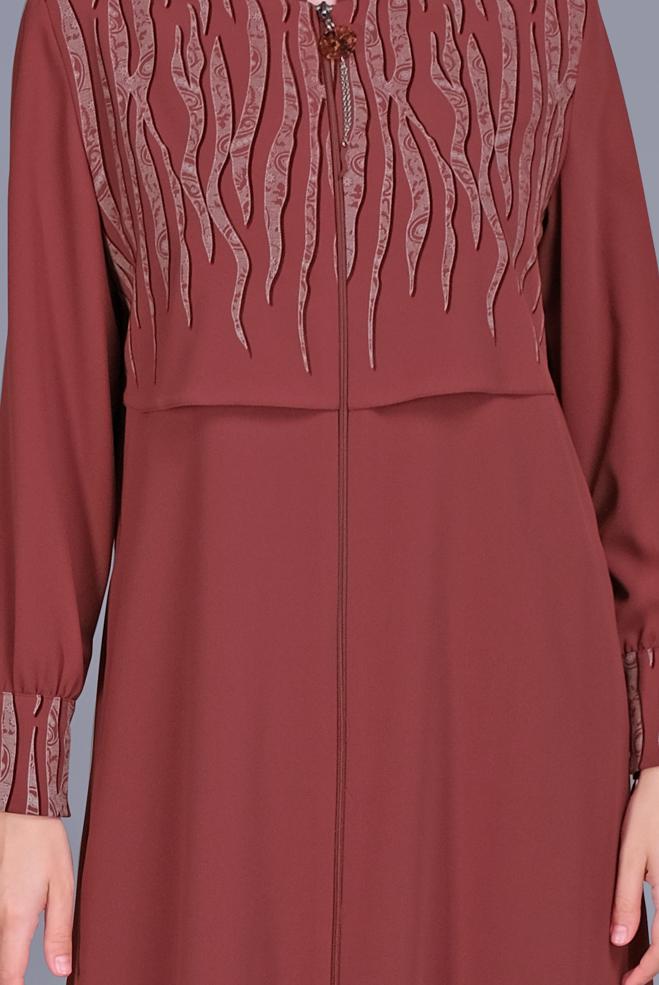 Vêtements hijab ORANGE COUCHE DE FINITION FERMETURE ÉCLAIR AVEC DÉTAIL IMPRIMÉ 10365  - ALVİNA
