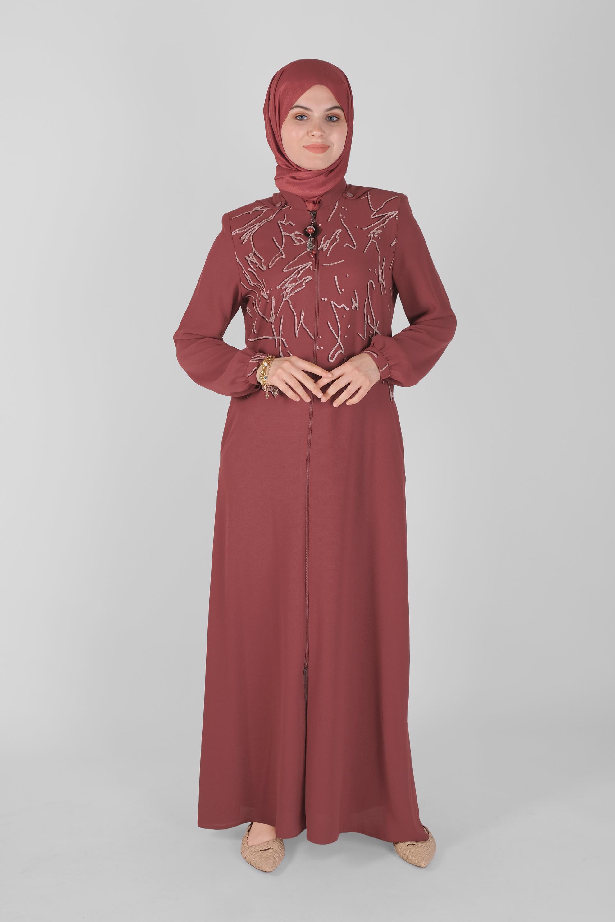 Tesettür giyim TURUNCU BOYDAN FERMUARLI KAPÜŞONLU PARDESÜ 10366 