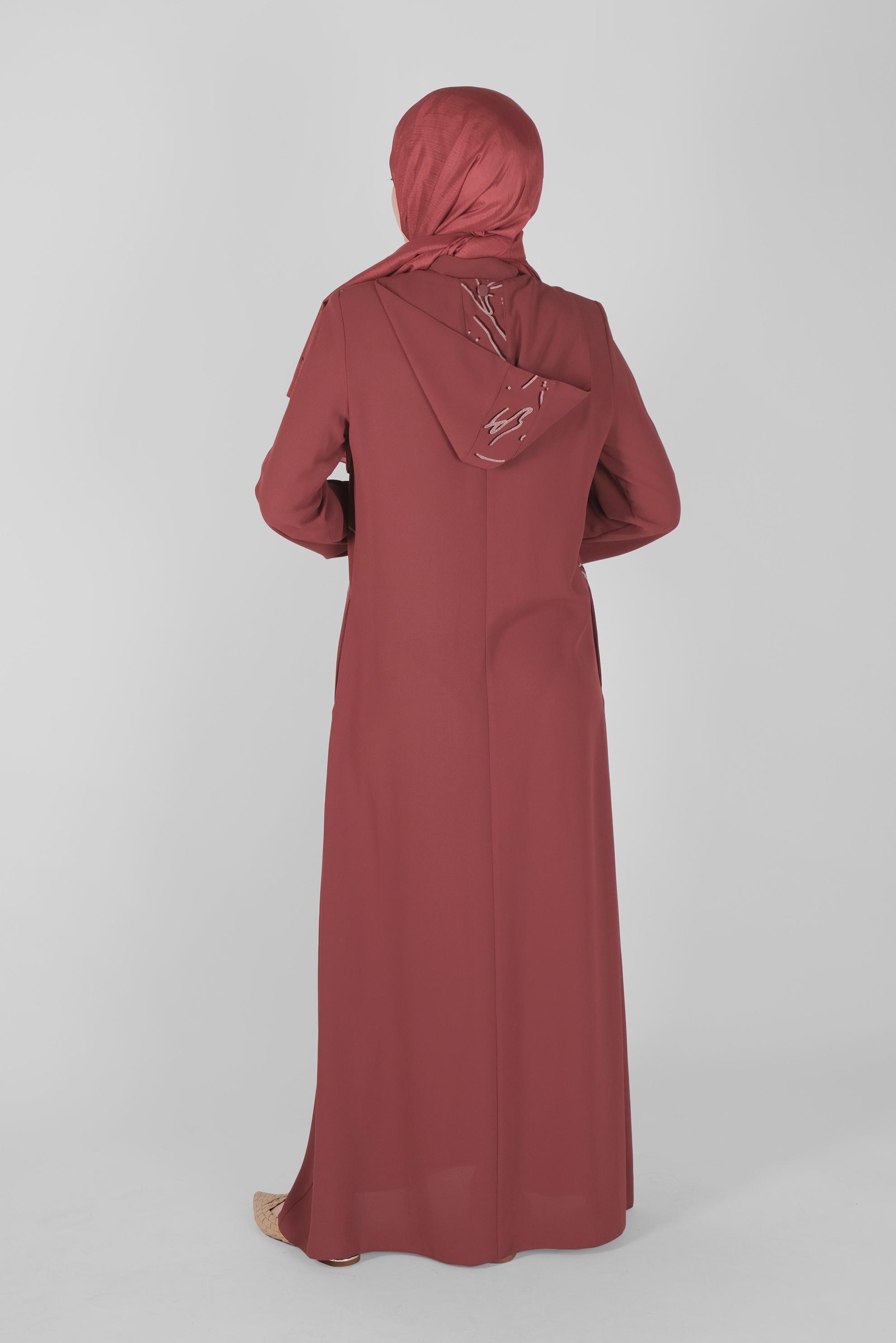 Tesettür giyim TURUNCU BOYDAN FERMUARLI KAPÜŞONLU PARDESÜ 10366 