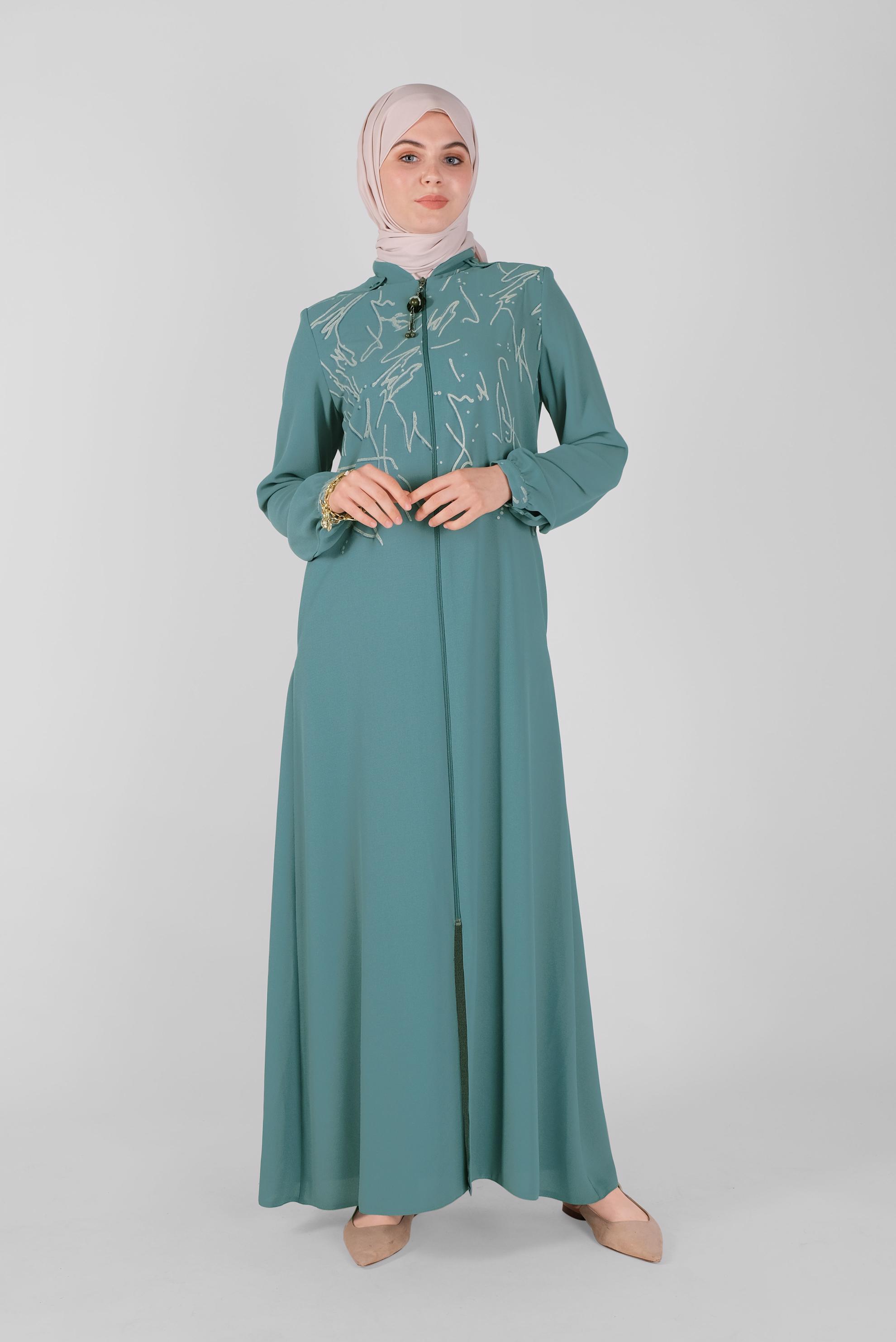 Tesettür giyim MAVİ BOYDAN FERMUARLI KAPÜŞONLU PARDESÜ 10366 