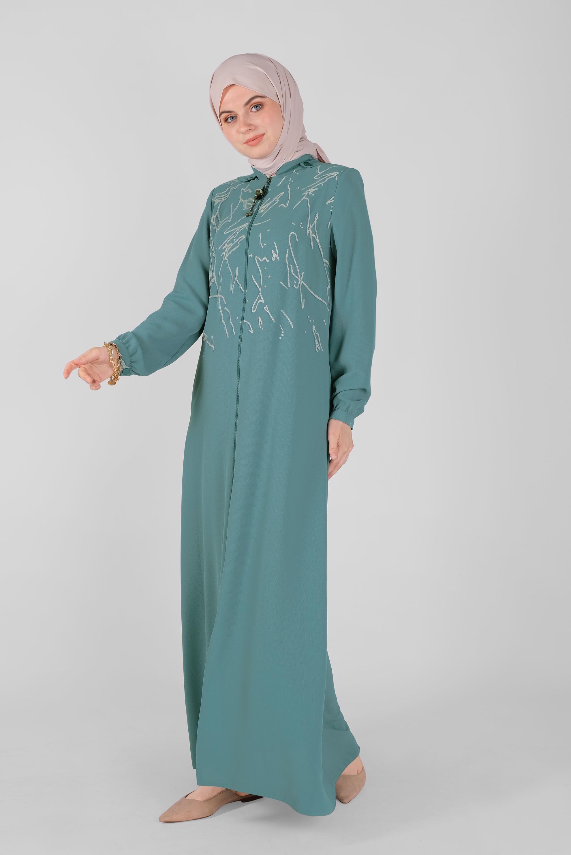 Tesettür giyim MAVİ BOYDAN FERMUARLI KAPÜŞONLU PARDESÜ 10366 