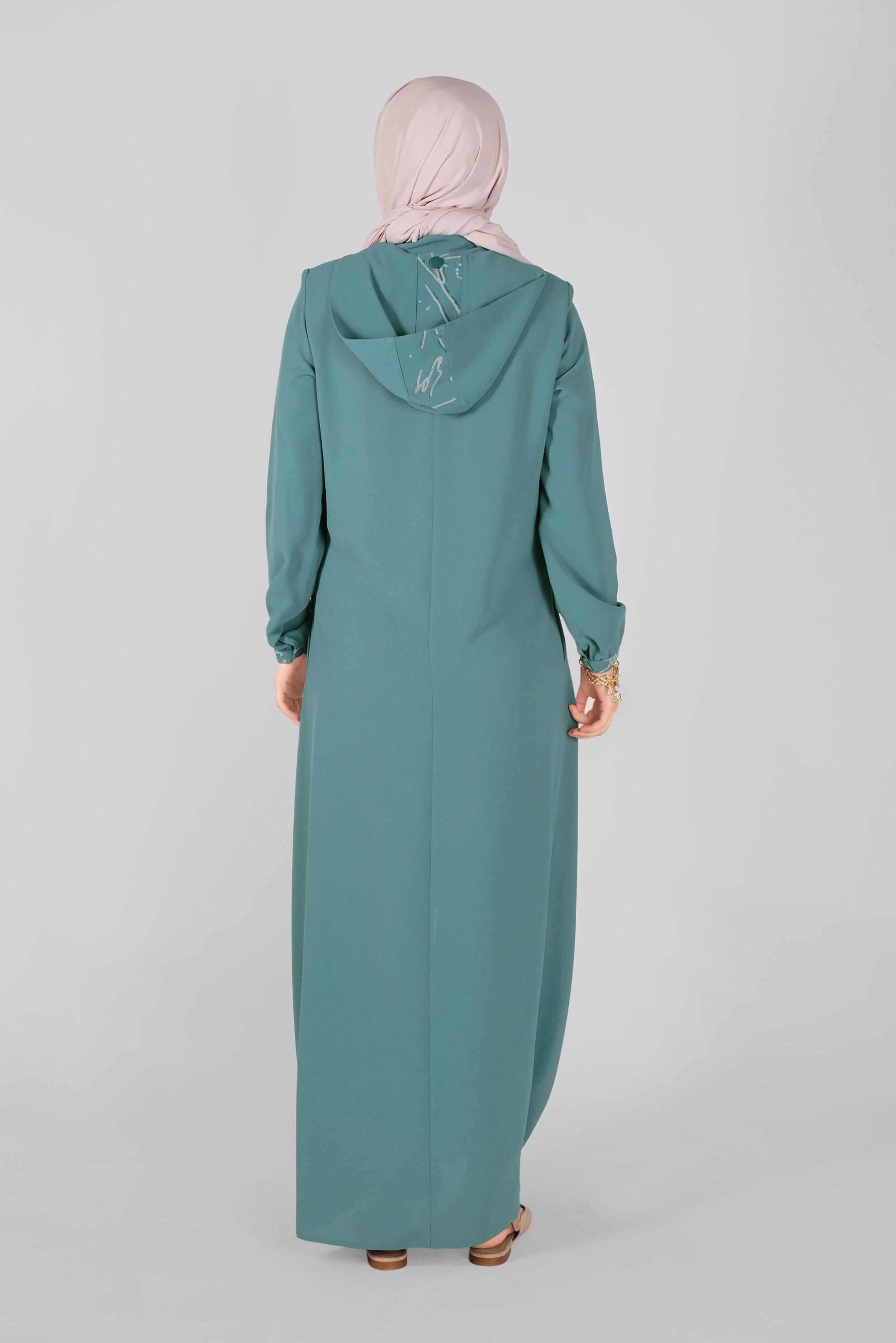 Tesettür giyim MAVİ BOYDAN FERMUARLI KAPÜŞONLU PARDESÜ 10366 