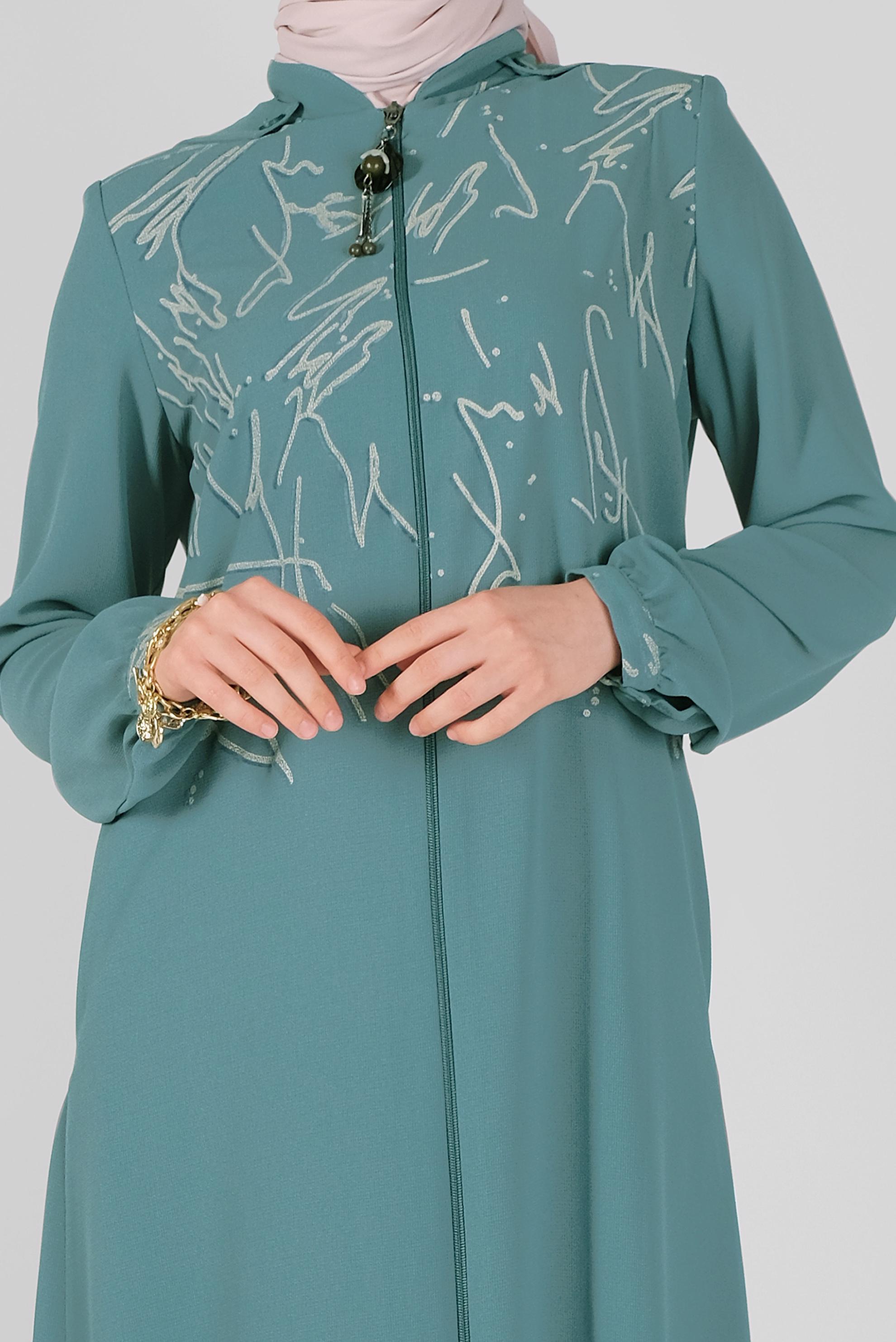 Tesettür giyim MAVİ BOYDAN FERMUARLI KAPÜŞONLU PARDESÜ 10366 