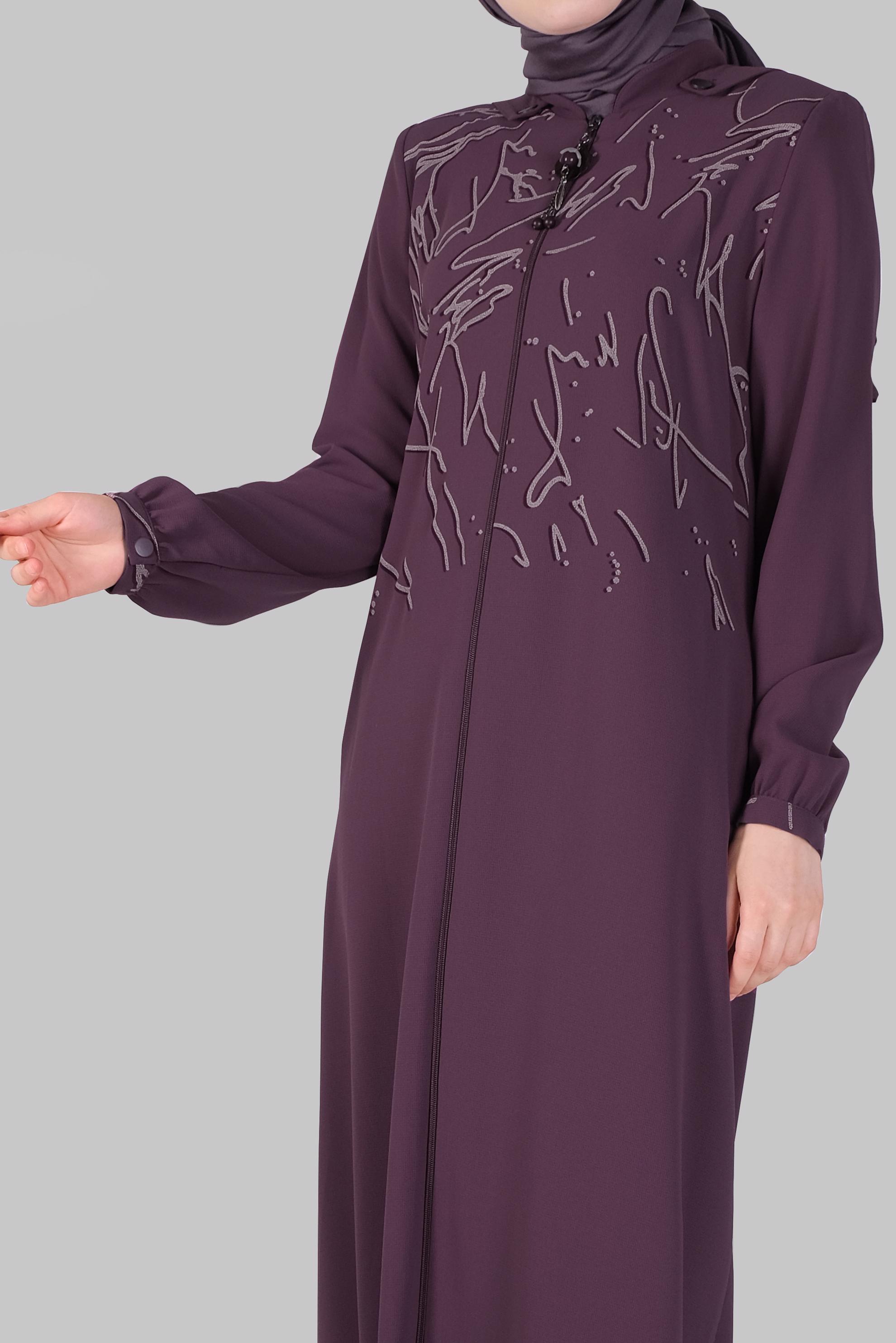 Tesettür giyim MOR BOYDAN FERMUARLI KAPÜŞONLU PARDESÜ 10366 