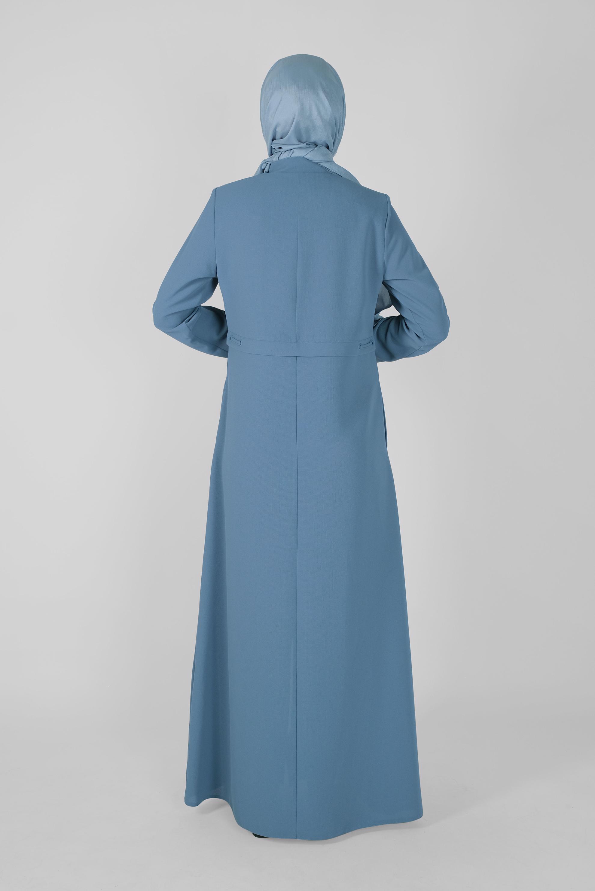 Tesettür giyim MAVİ NAKIŞLI FERMUARLI PARDESÜ 10367 