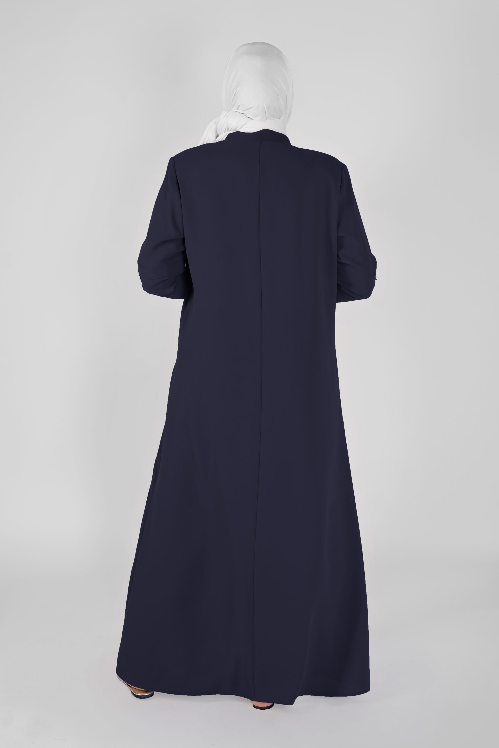 Hijab clothing NAVY BLUE MANDARIN COLLAR BEADED TOPCOAT 10368 