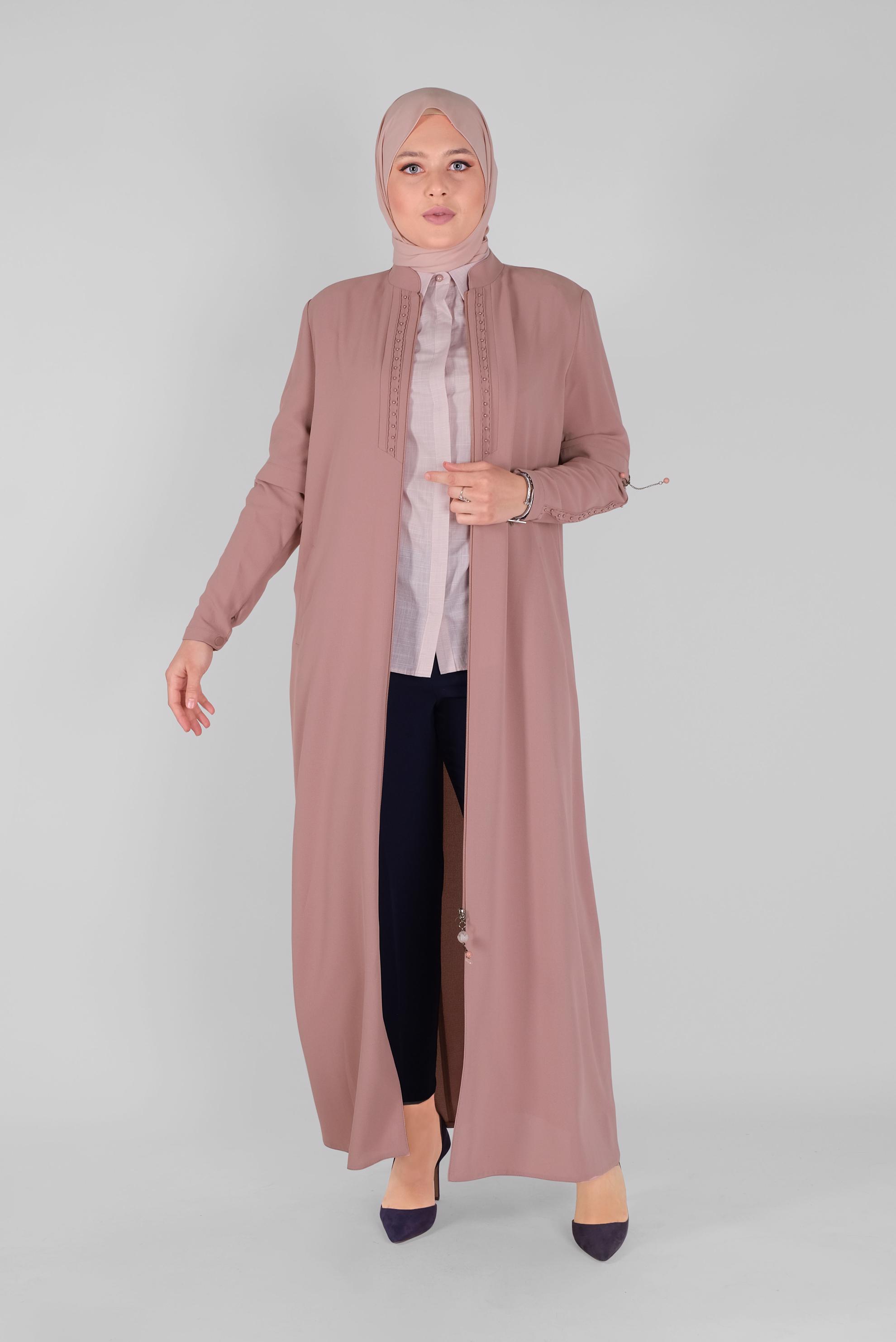 Vêtements hijab POUDRE COUCHE DE FINITION BRODÉE AVEC PERLES DE COL 10368