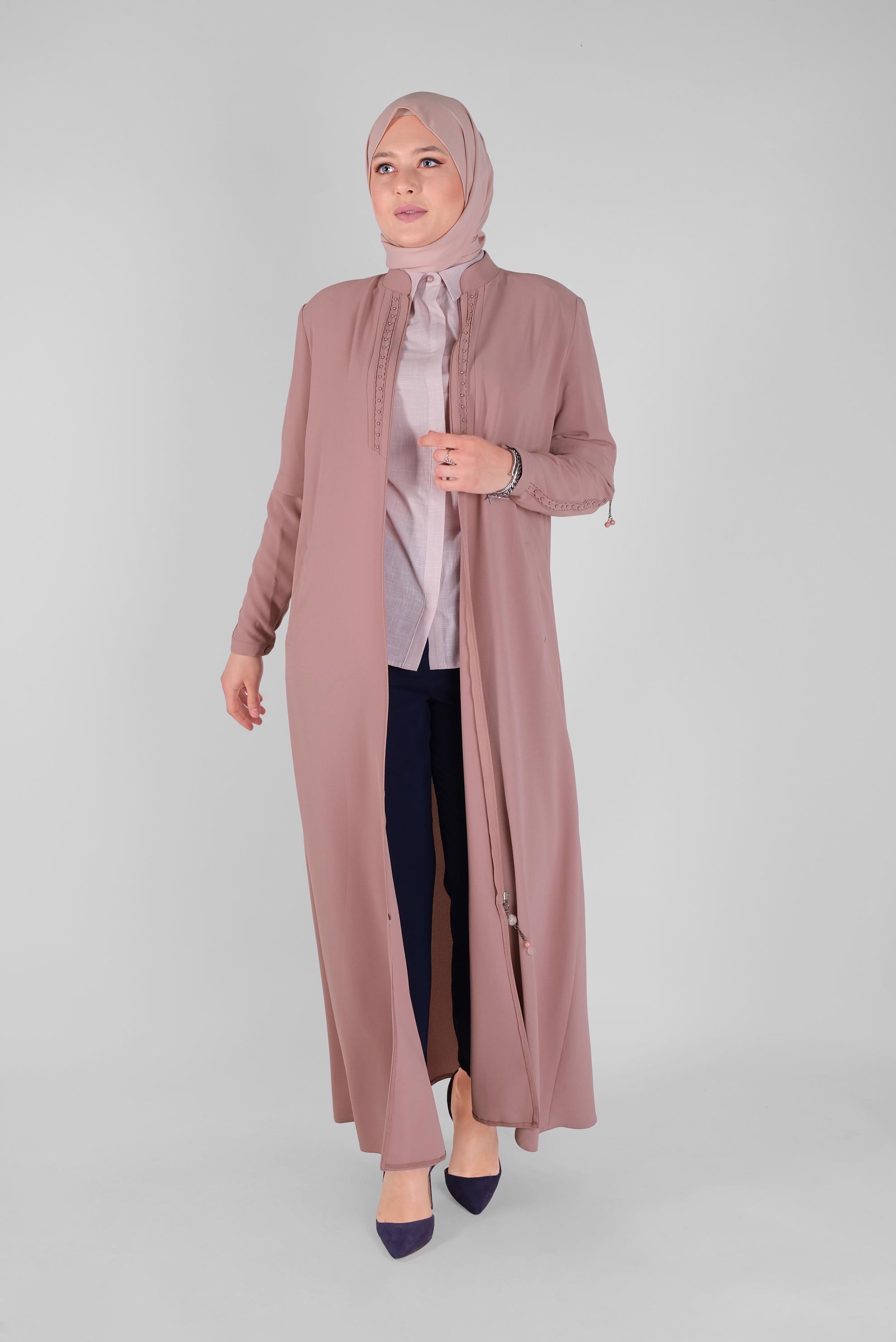 Vêtements hijab POUDRE COUCHE DE FINITION BRODÉE AVEC PERLES DE COL 10368