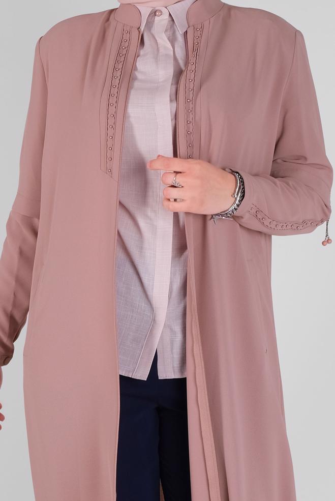 Vêtements hijab POUDRE COUCHE DE FINITION BRODÉE AVEC PERLES DE COL 10368 - ALVİNA
