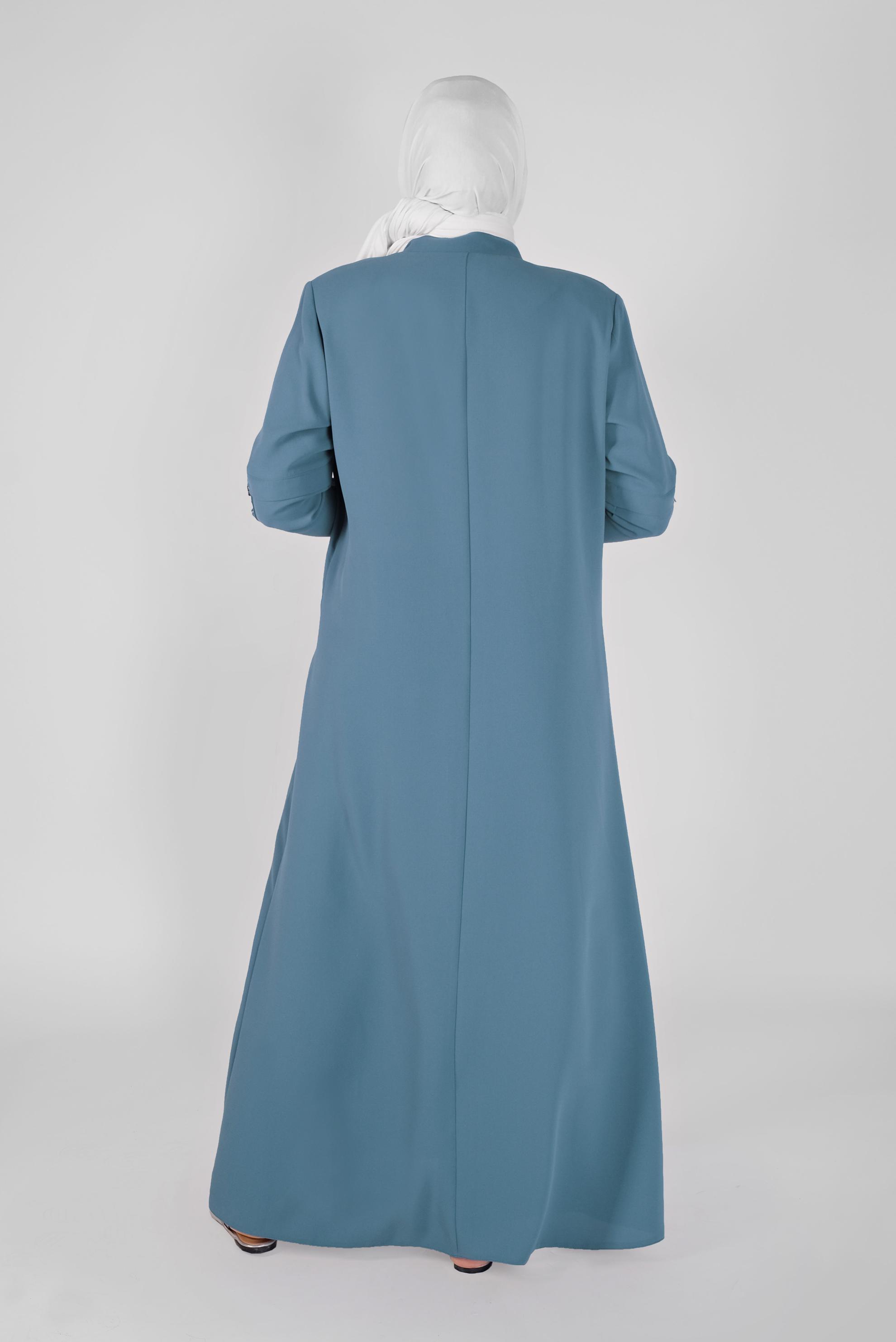 Hijab clothing BLUE MANDARIN COLLAR BEADED TOPCOAT 10368 