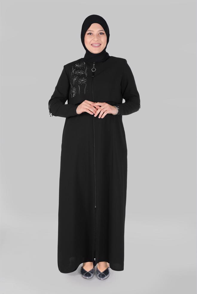 Vêtements hijab NOIR COUCHE DE FINITION BRODÉE À FERMETURE ÉCLAIR 10371  - ALVİNA