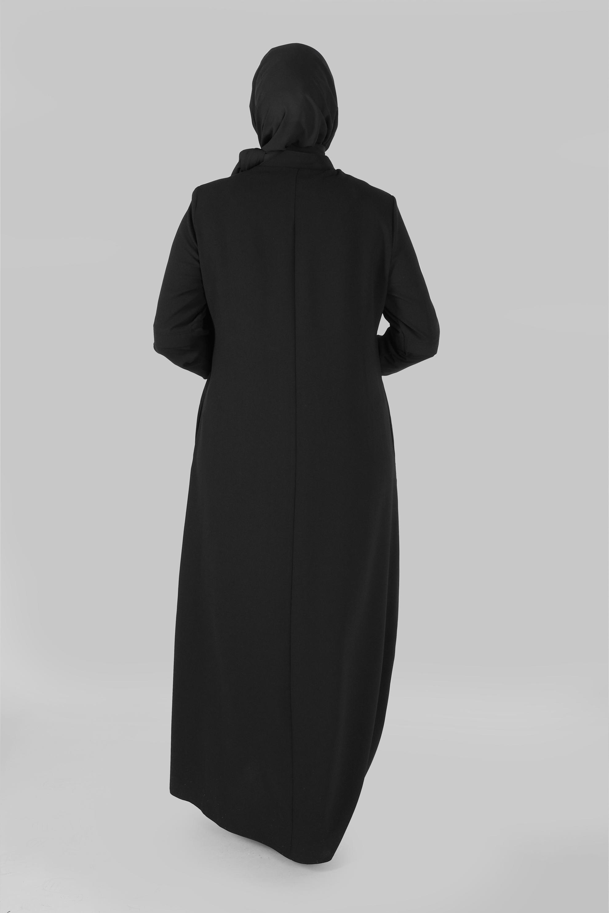 Vêtements hijab NOIR COUCHE DE FINITION BRODÉE À FERMETURE ÉCLAIR 10371 