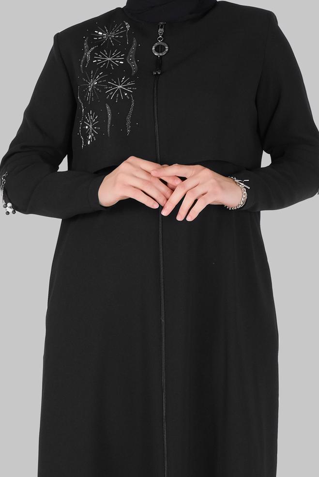 Vêtements hijab NOIR COUCHE DE FINITION BRODÉE À FERMETURE ÉCLAIR 10371  - ALVİNA