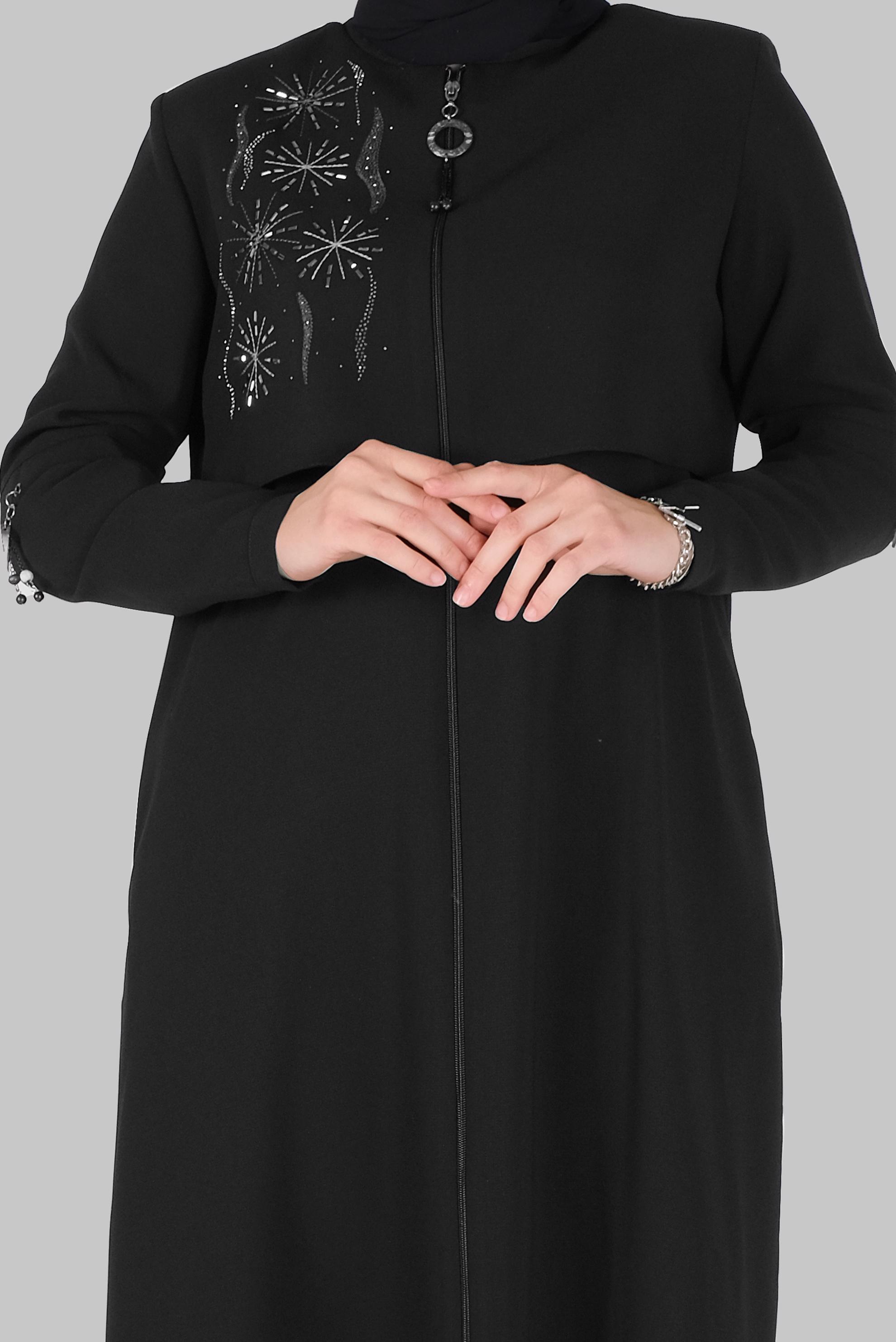 Vêtements hijab NOIR COUCHE DE FINITION BRODÉE À FERMETURE ÉCLAIR 10371 