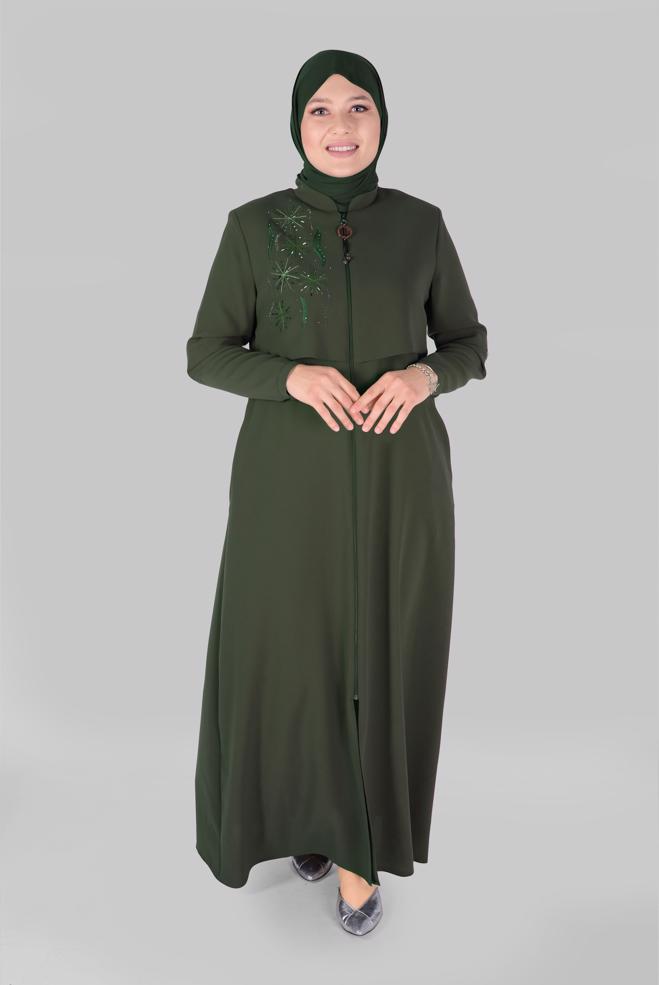 Vêtements hijab KAKI COUCHE DE FINITION BRODÉE À FERMETURE ÉCLAIR 10371  - ALVİNA