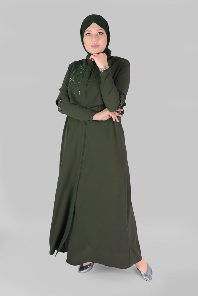 Vêtements hijab KAKI COUCHE DE FINITION BRODÉE À FERMETURE ÉCLAIR 10371  - ALVİNA