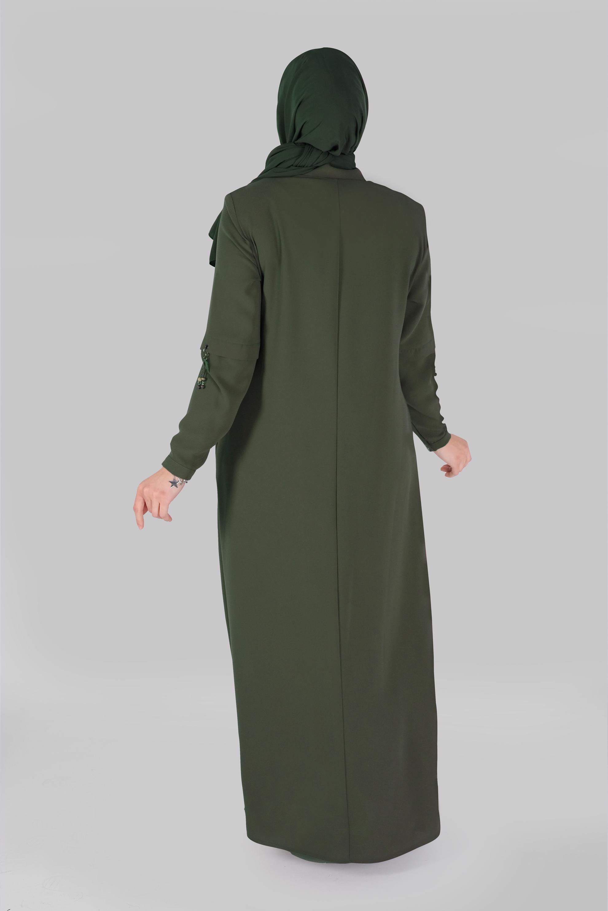 Vêtements hijab KAKI COUCHE DE FINITION BRODÉE À FERMETURE ÉCLAIR 10371 