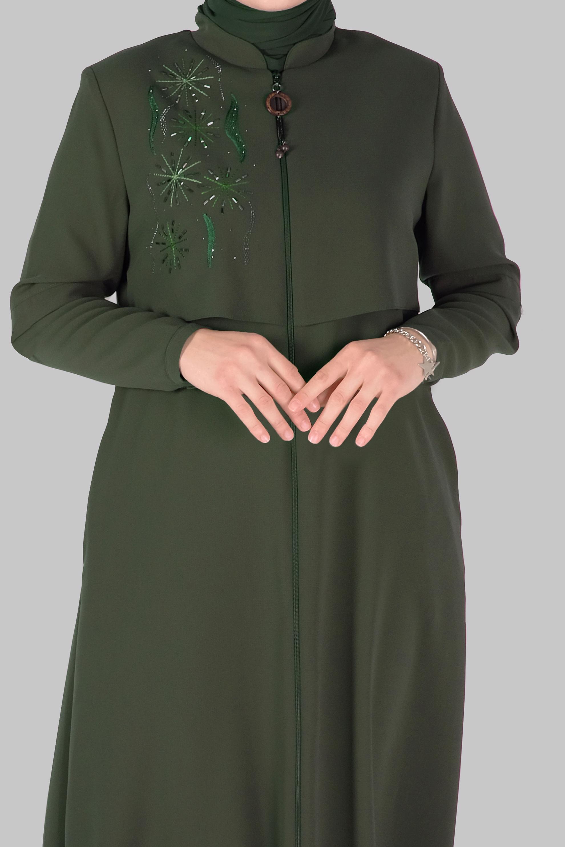 Vêtements hijab KAKI COUCHE DE FINITION BRODÉE À FERMETURE ÉCLAIR 10371 