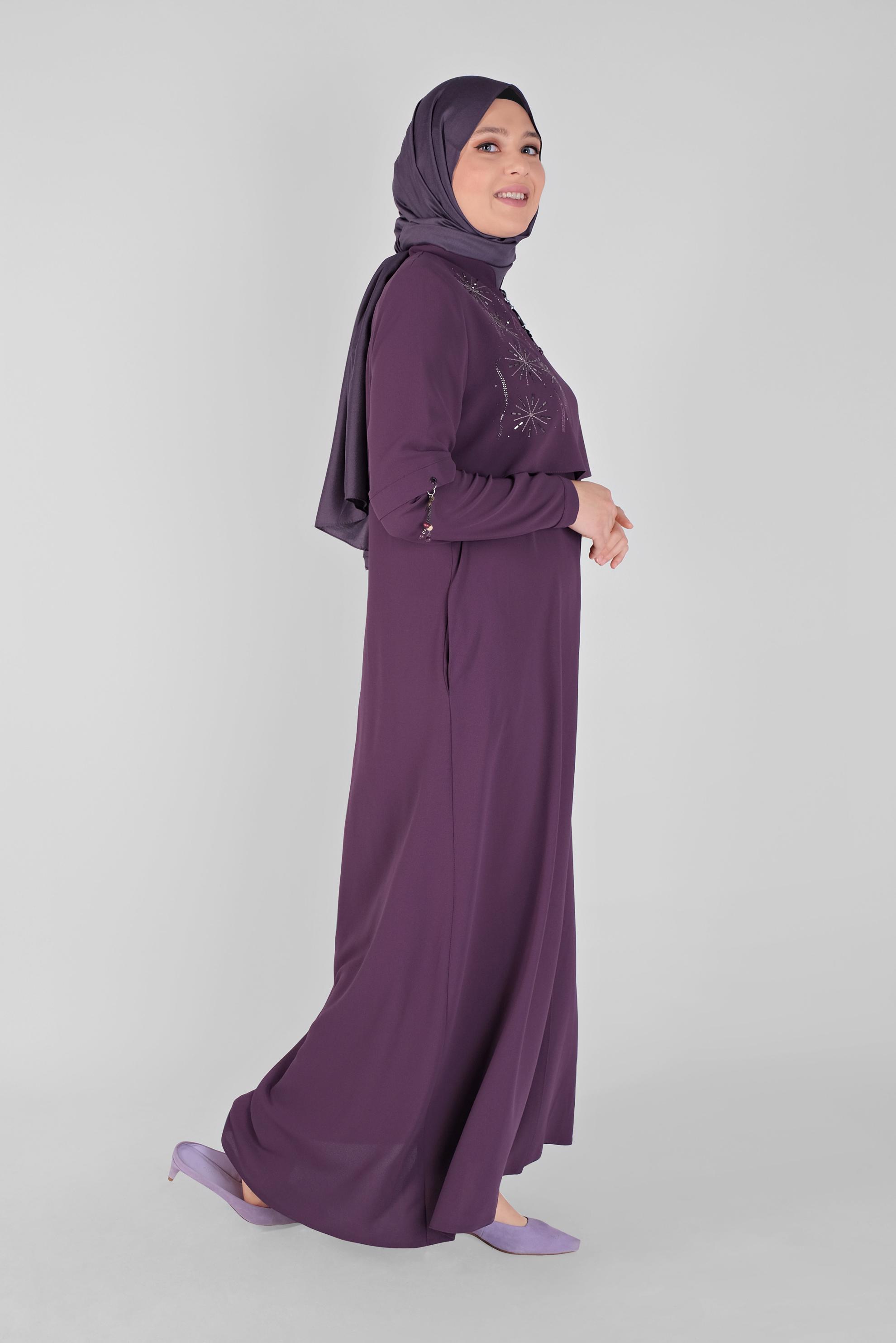 Hijab clothing PURPLE EMBROIDERED ZIPPED OVERCOAT 10371 